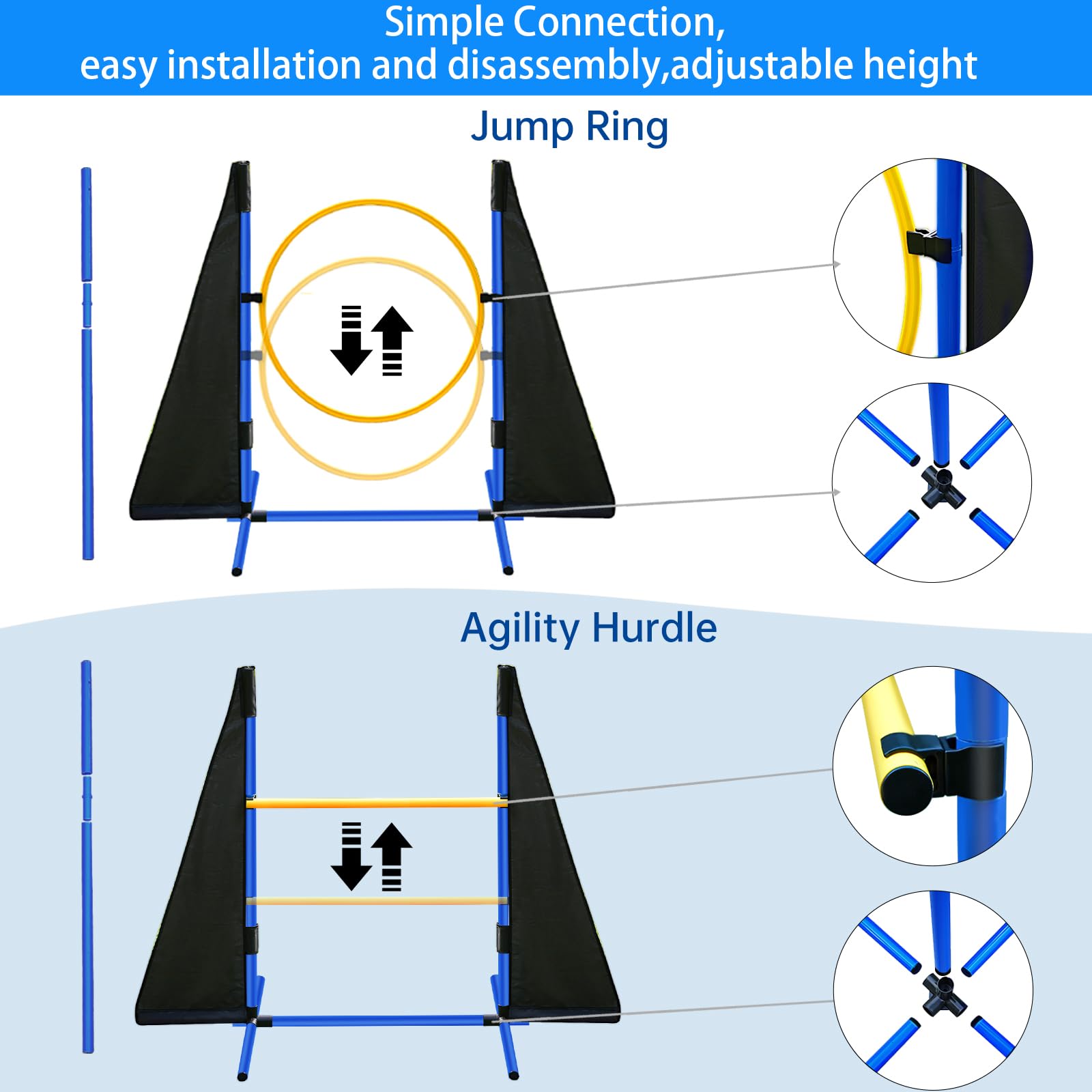 Jopavo Dog Agility Training Equipment: Dog Agility Course Backyard Set - 13-Piece Kit With 2X10Ft Tunnels (Sandbags), 2 Adjustab