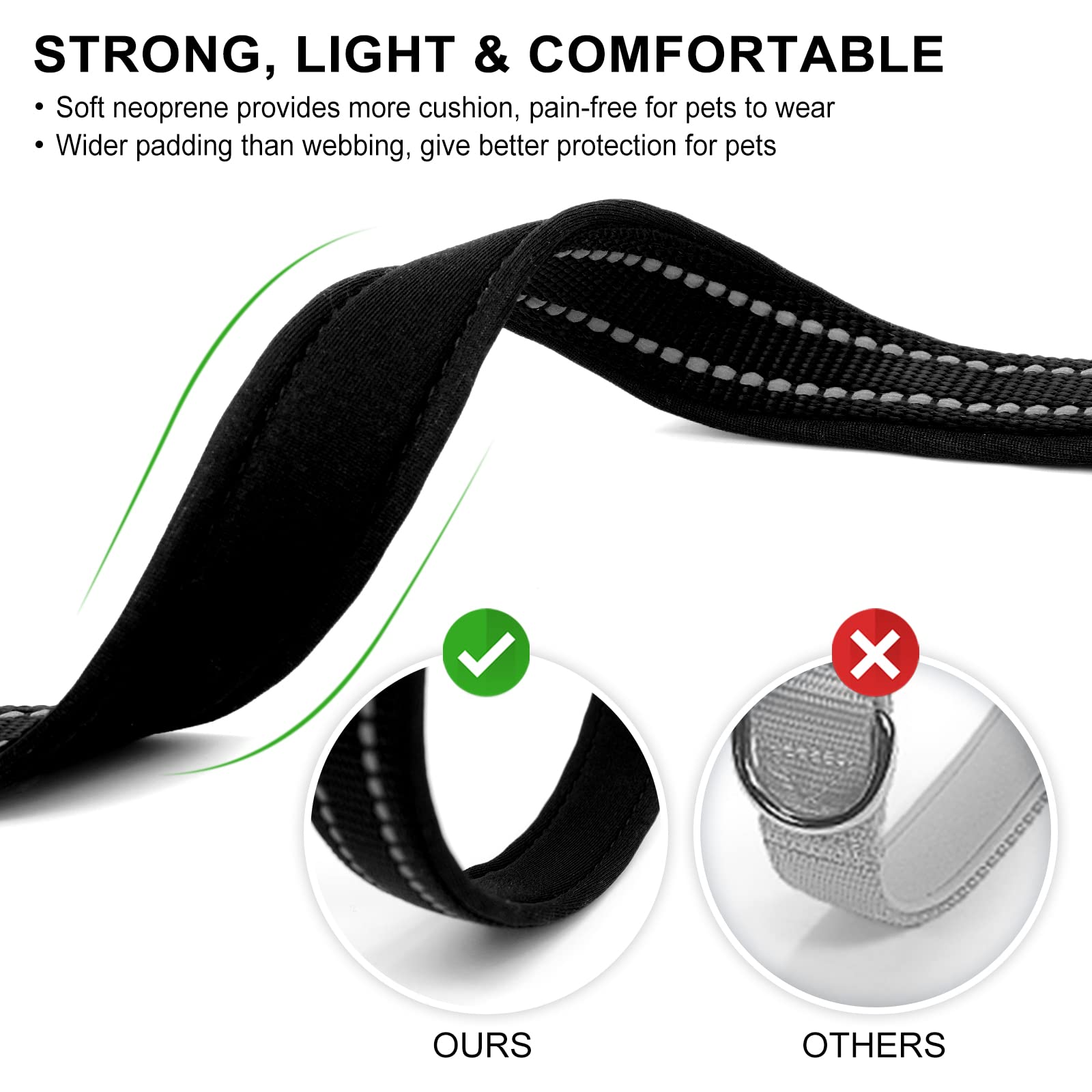 Azuza Reflective Dog Collar,Soft Neoprene Padded Pet Collar With Id Tag Ring,Adjustable For Medium Dogs,Black,M