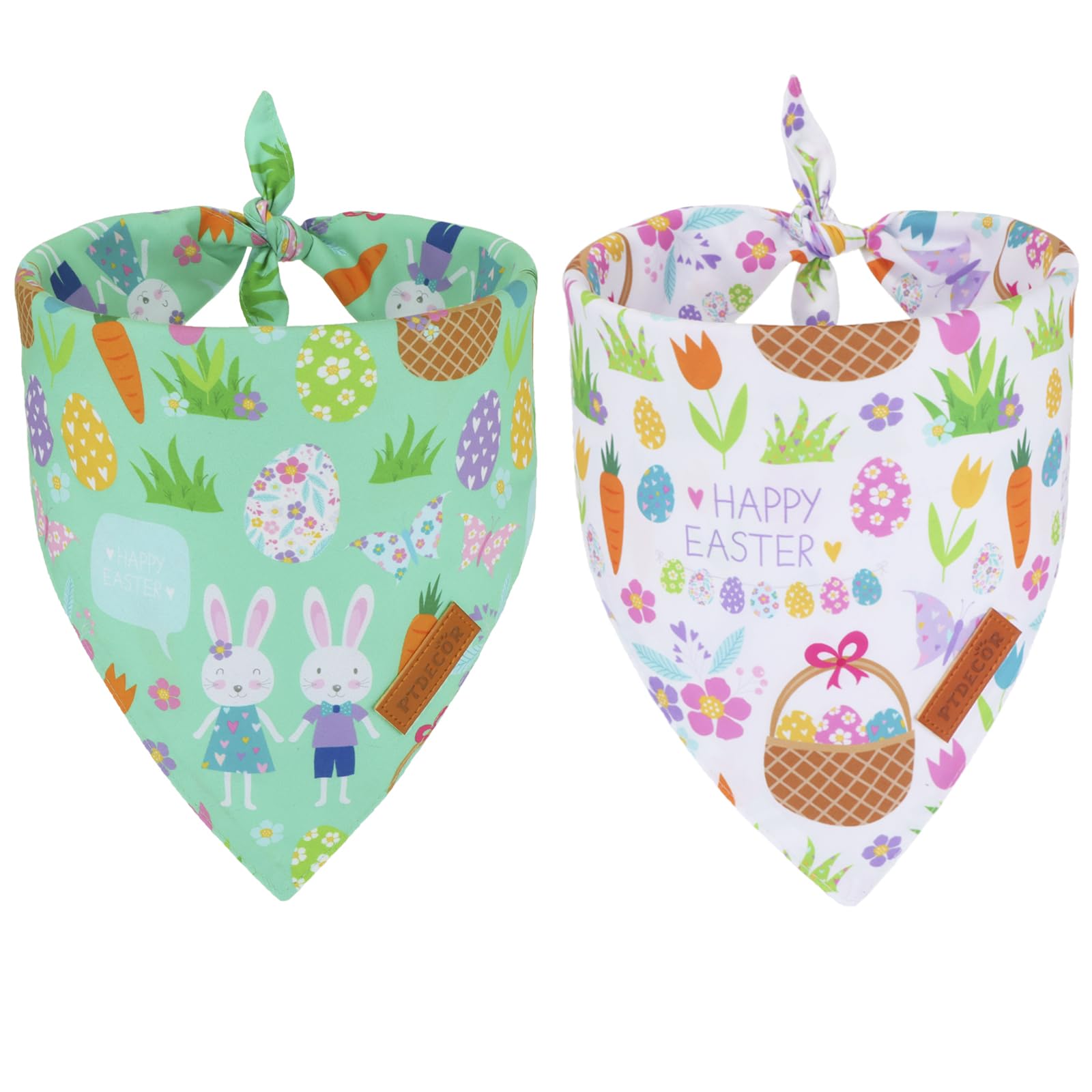 Ptdecor Easter Dog Bandana, Reversible Rabbit Easter Egg Dog Scarf, Multi Size, White Green Bandanas For Medium Large Dogs Pets 