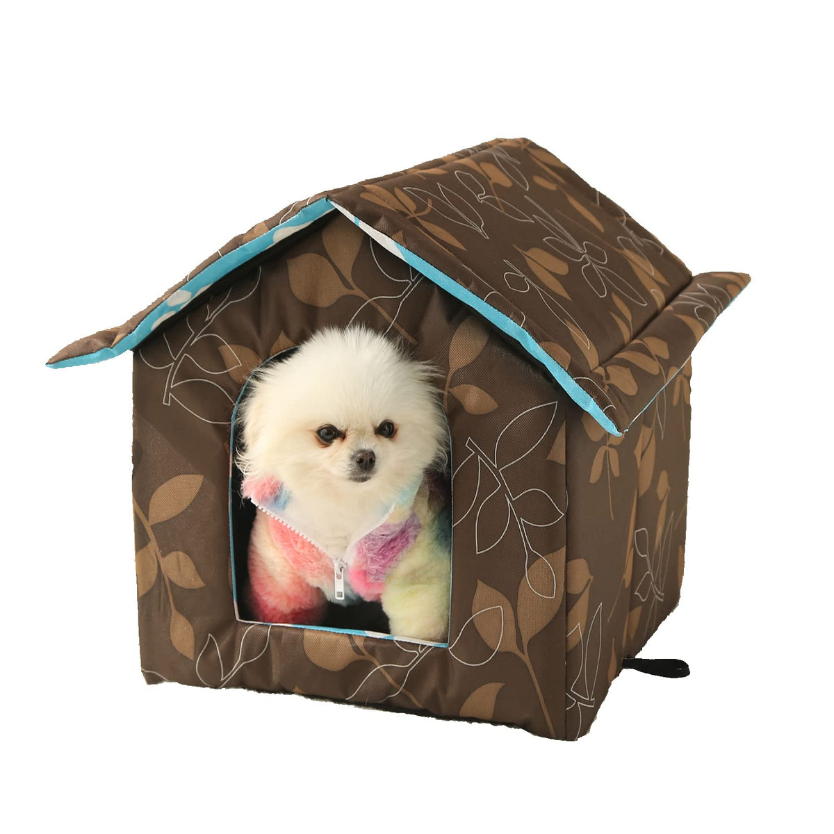 Outdoor Cat House, Feral Cat House With Transparent Curtain, Stray Cats Shelter (Shabby Chic, Medium-Houses)