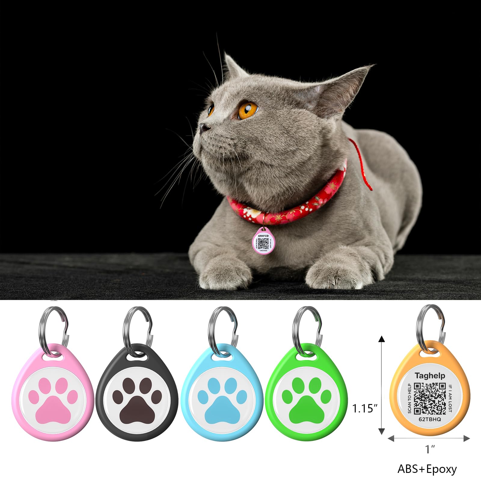 Taghelp Cat ID Tag - Personalized Chew-Proof Nameplate, 1" ABS, Blue & Black, 2 Pack
