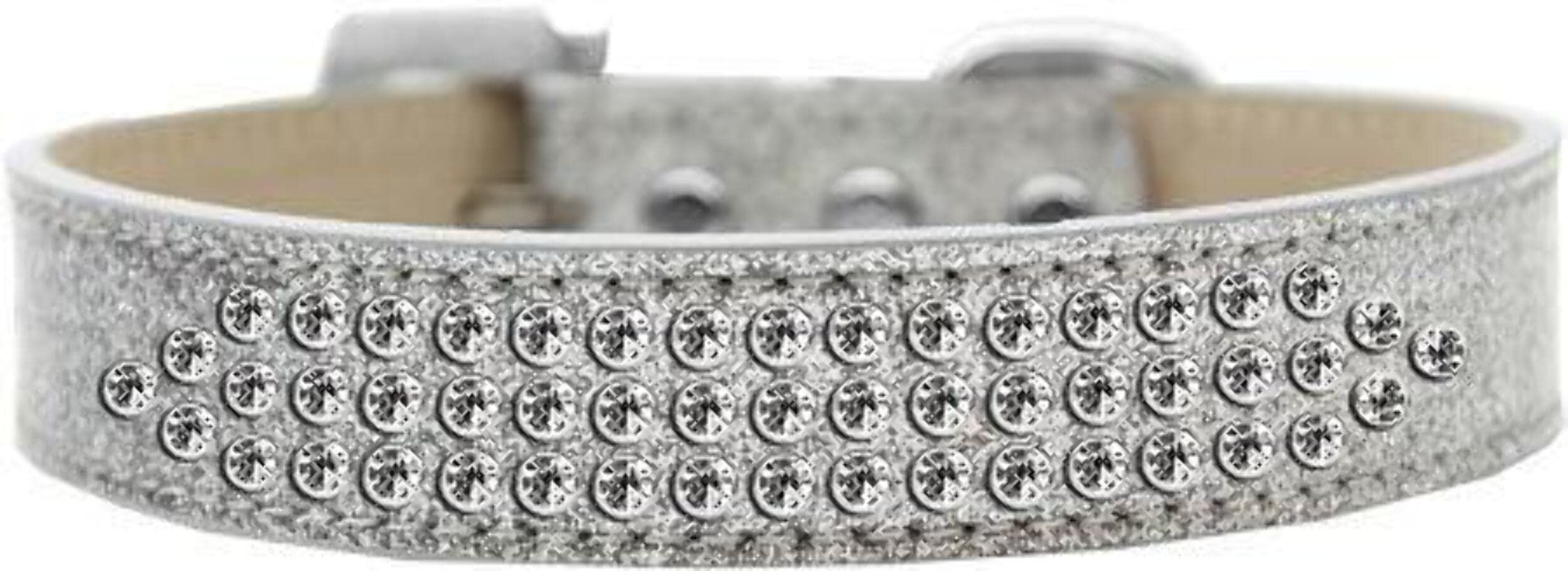 Mirage Pet Products Three Row Clear Crystal Ice Cream Dog Collar, Size 14, Silver