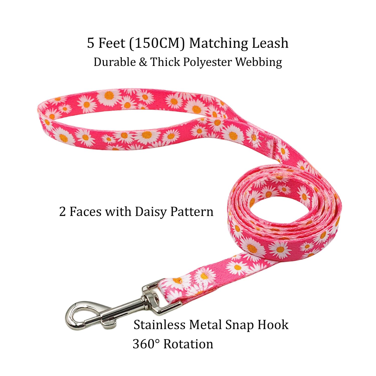 Olahibi Dog Collar And Leash Set, Cute Pink Daisy Pattern, Polyester Material, 5Ft Leash, For Puppy Dogs.(Extra Small, Pink Dais