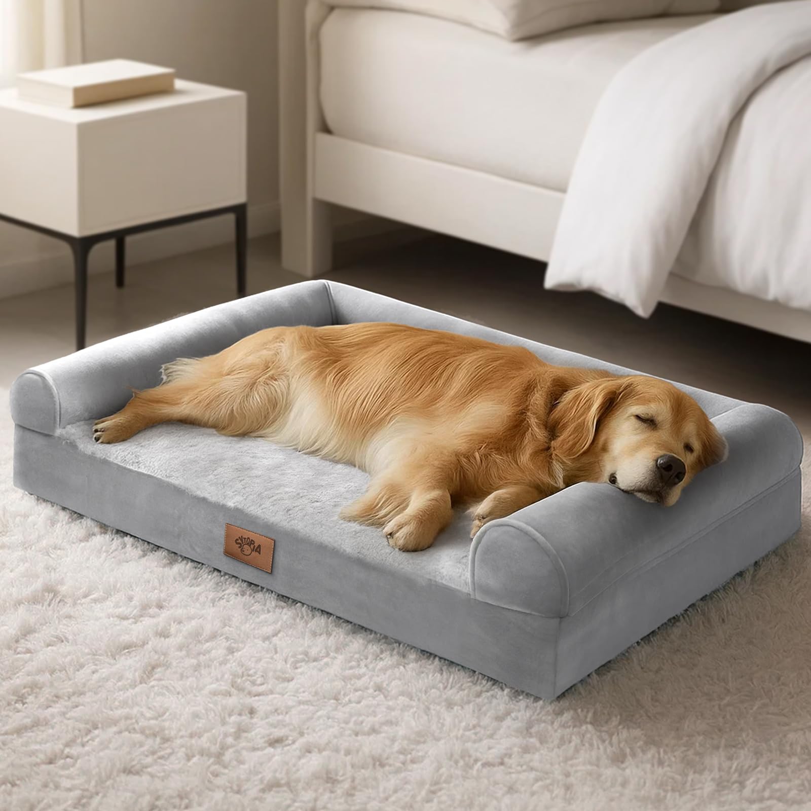 Sytopia Chew Proof Dog Bed 42 Inch Orthopedic for Large Dogs, Indestructible Dog Bed Washable Extra Large Pet Bed with Removable