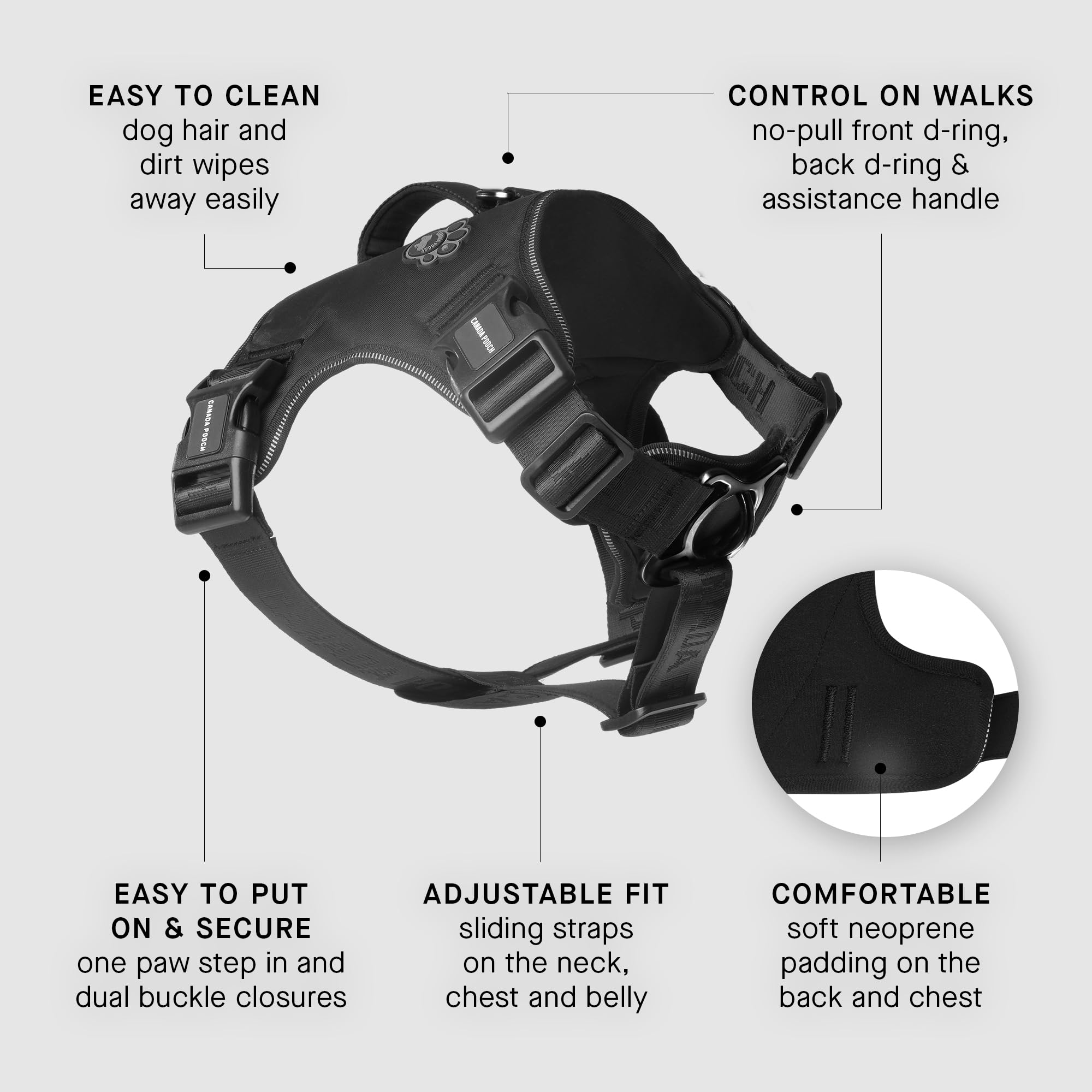 Canada Pooch Complete Control Dog Harness, Black, X-Large