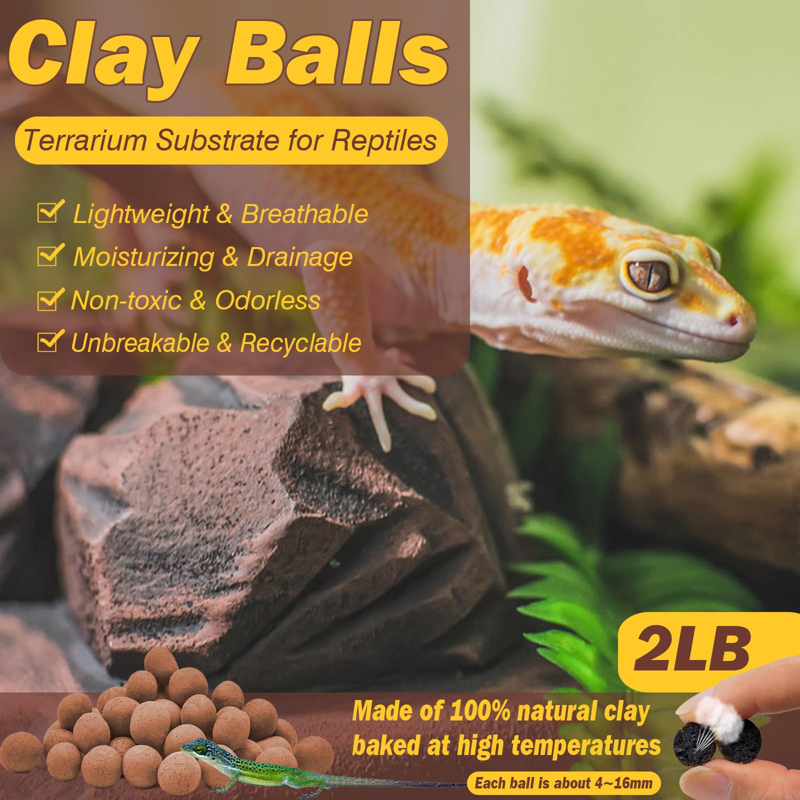Zeedix 2Lbs Expanded Clay Balls For Reptile Terrarium Substrate - 100% Natural Lightweight Clay Pebbles Substrate, Bioactive Ter
