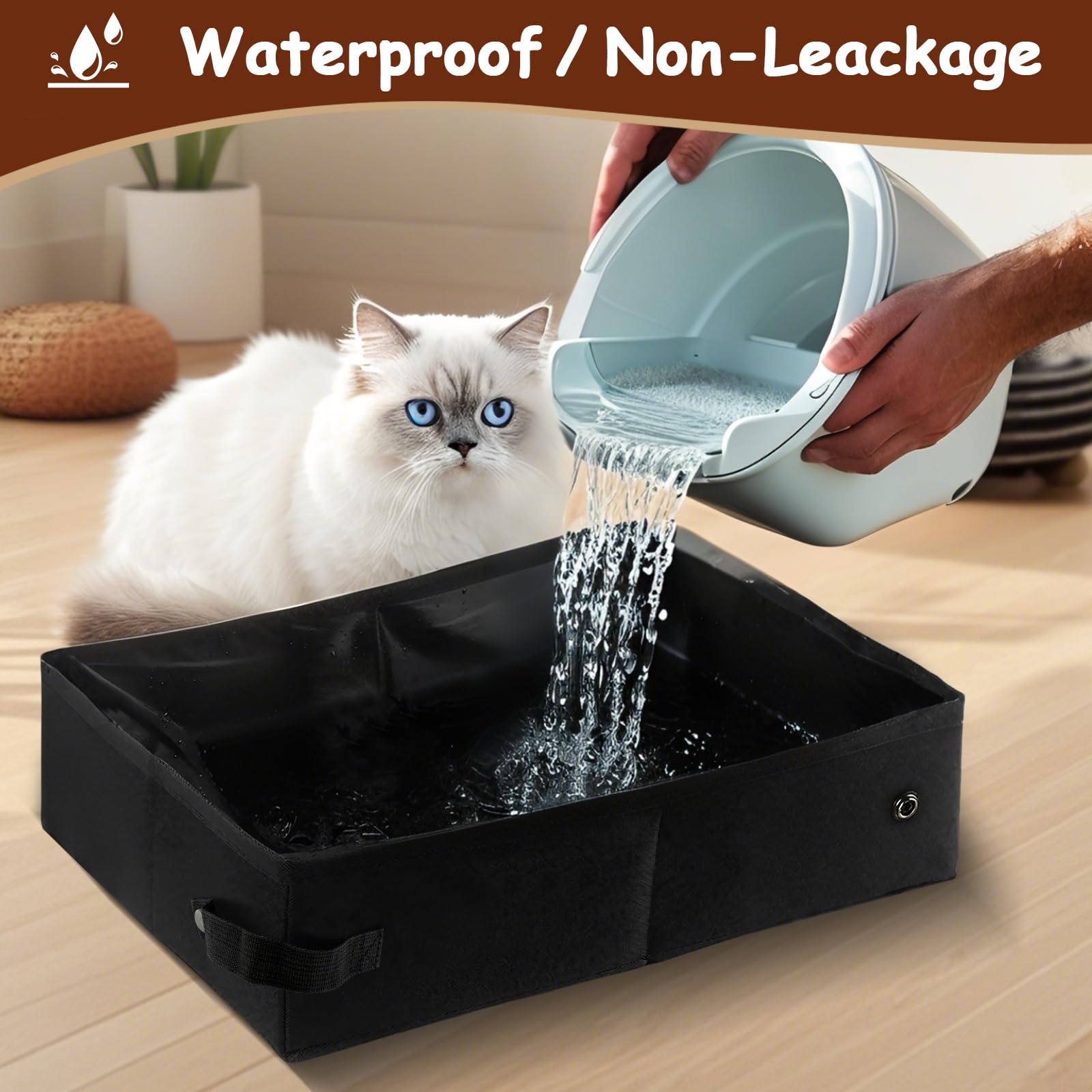 Foldable Travel Litter Box for Cats, Waterproof Portable Cat Travel Litter Box Folding, 15.75 * 11.82 * 3.94 Inches, Traveling &