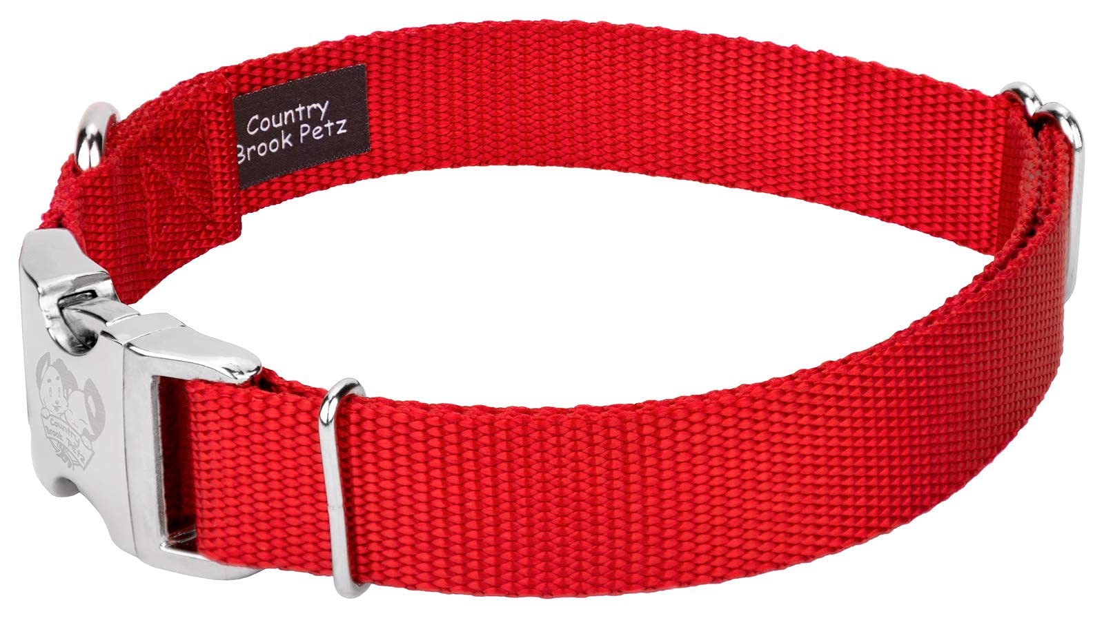 Country Brook Design - Vibrant 30+ Color Selection - Premium Nylon Dog Collar With Metal Buckle (Small, 3/4 Inch, Bright Red)