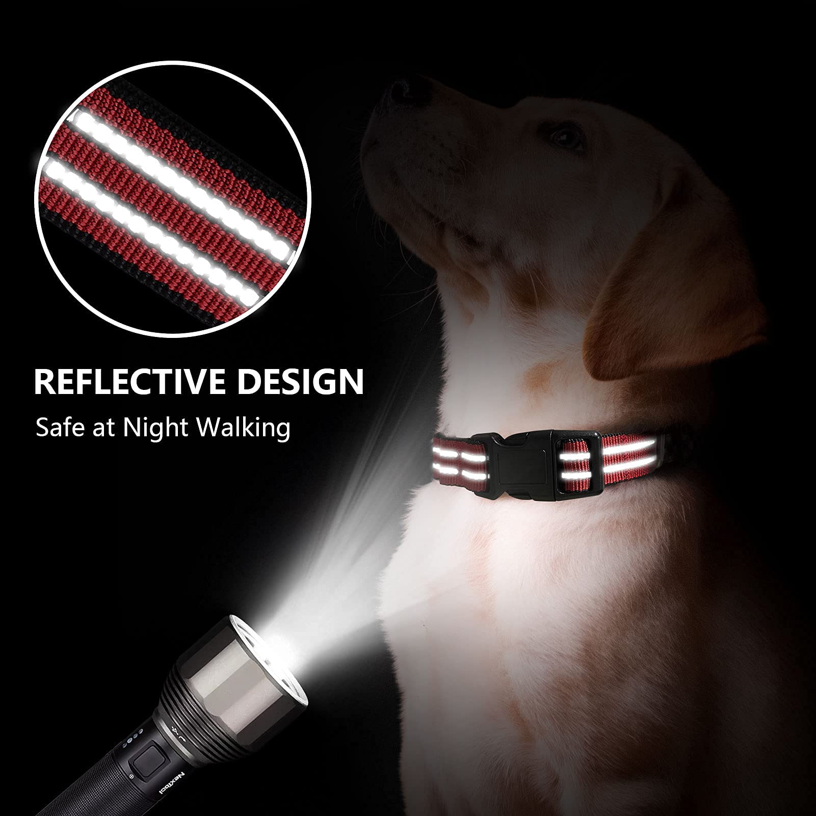Joyeeiioo Martingale Dog Collar, Adjustable Nylon Reflective Collar With Buckle. No Pull-For Small, Medium, Large Dogs. Prevents Slipping Out-Helps With Strong Pullers-Increase Control (Red M)