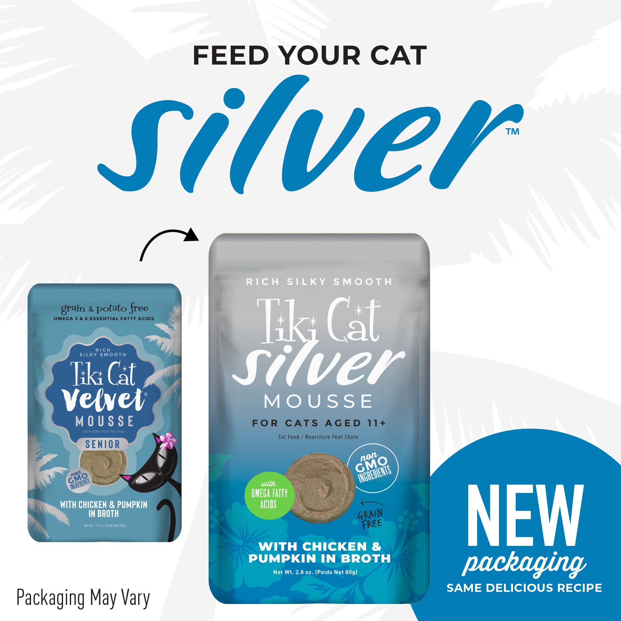 TIki Cat Silver Mousse, With Chicken & Pumpkin In Broth, Silky Smooth Nutrient Rich Formulated for Older Cats Aged 11+, 2.9 oz.