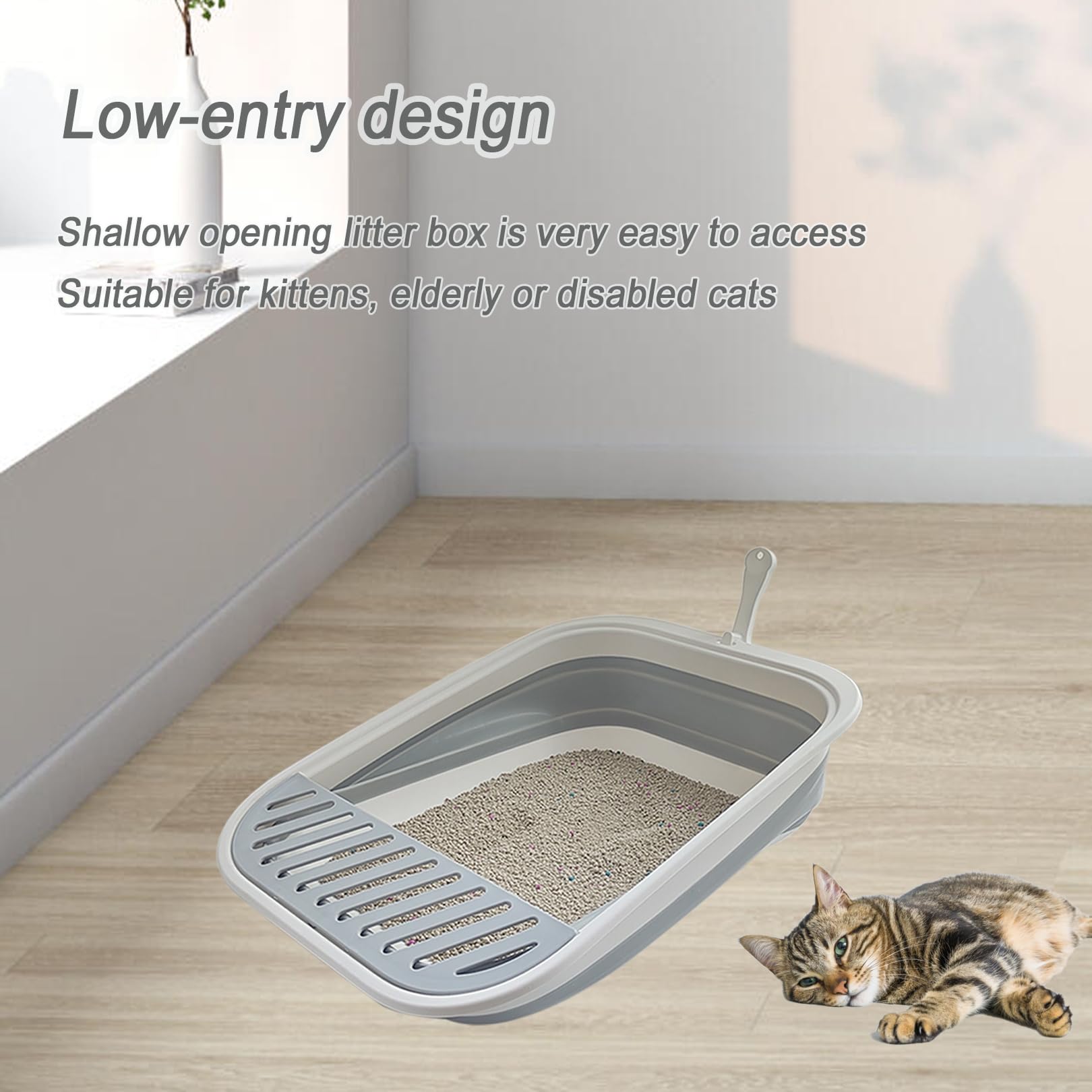 Collapsible Small Cat Litter Box For Kittens Open Potty Pan Travel Foldable Waterproof Shallow Anti-Splash Removable Semi-Enclos
