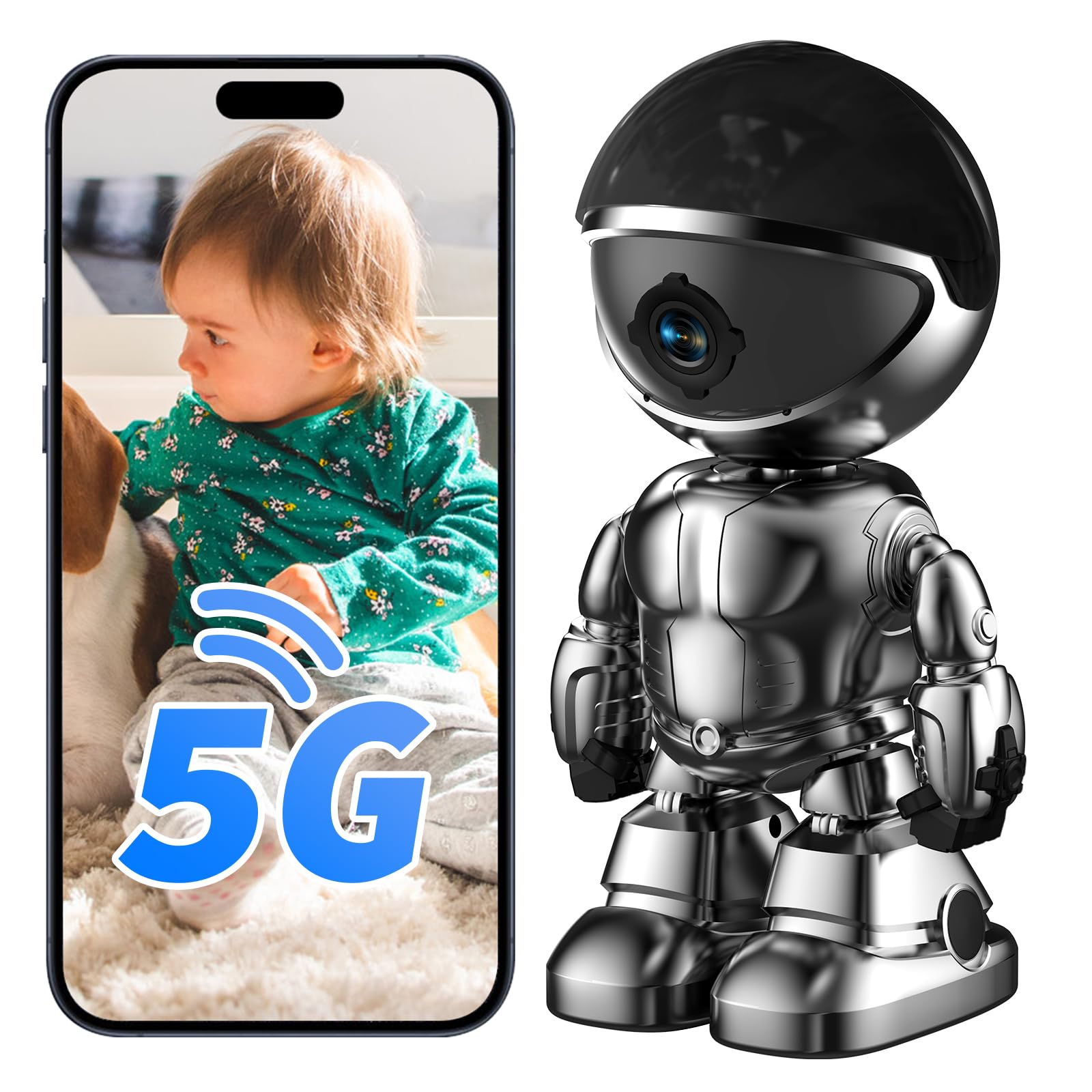 Juflsky Robot Security Camera,Indoor Camera Robot,5G/2.4Ghz Wifi Robot Cameras For Home Security,Pet/Baby Camera With Phone App 