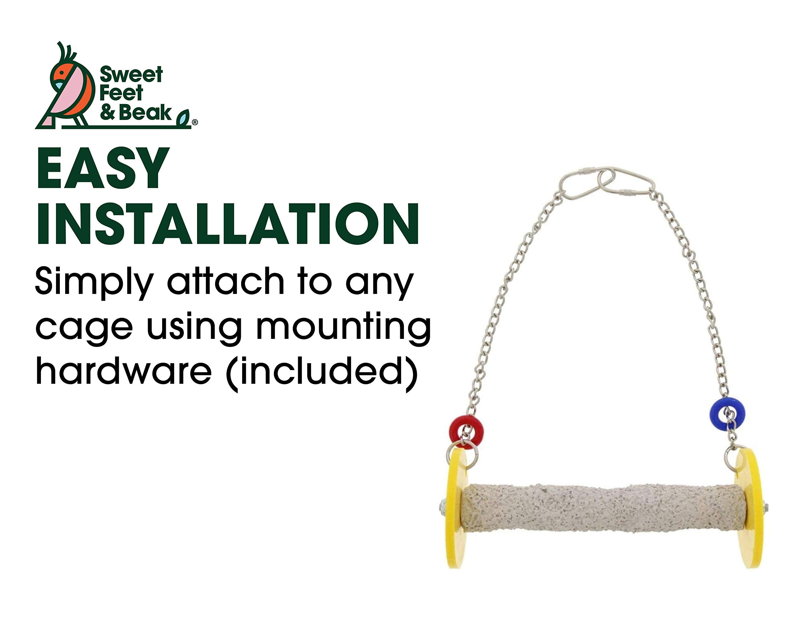 Sweet Feet And Beak Roll Bird Swing - Pumice Perch Bird Toys Trims Nails And Beaks, Safe And Non-Toxic Bird Cage Accessories For Small And Large Birds, Swinging Toys Birds Will Love, Small 7.5 Inches