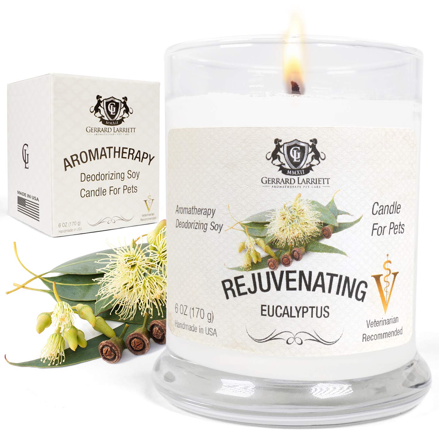 Aromatherapy Soy Scented Candle For Pets - Dog Odor Eliminator & Animal Lover Gift (Rejuvenating Eucalyptus)