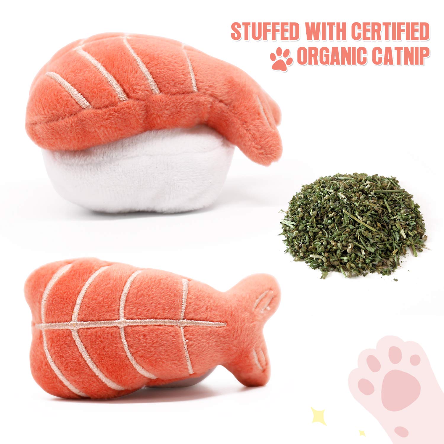 CiyvoLyeen 6 Pack Sushi Cat Toys with Catnip Sushi Roll Pillow Kitten Chew Bite Supplies Boredom Relief Fluffy Kitty Teeth Clean