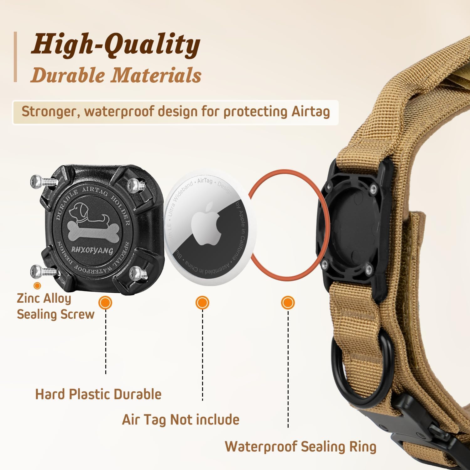 Rhxofyang Dog Collar With Airtag Holder, Airtag Dog Collar Ip68 Waterproof With Control Handle And Metal Buckle, Military Tactic