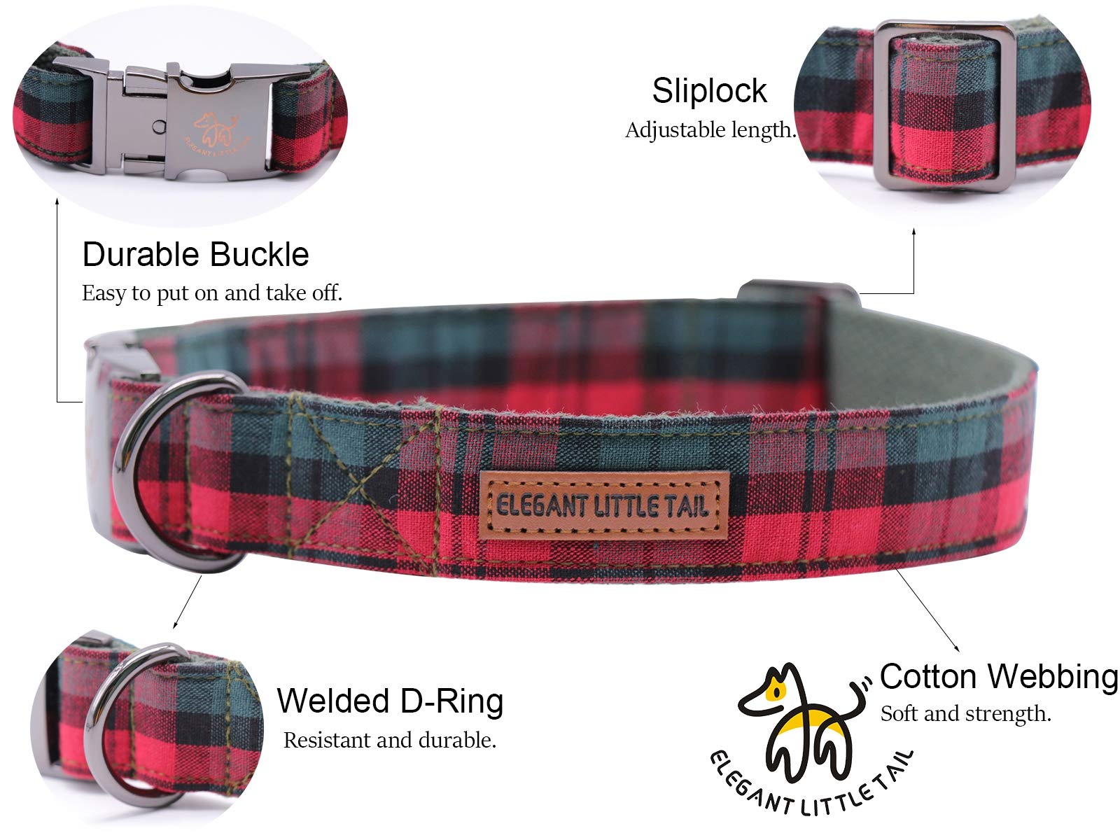 Elegant little tail Dog Collar with Bow, Cotton & Webbing, Bowtie Dog Collar, Adjustable Dog Collars for Small Medium Large Dogs