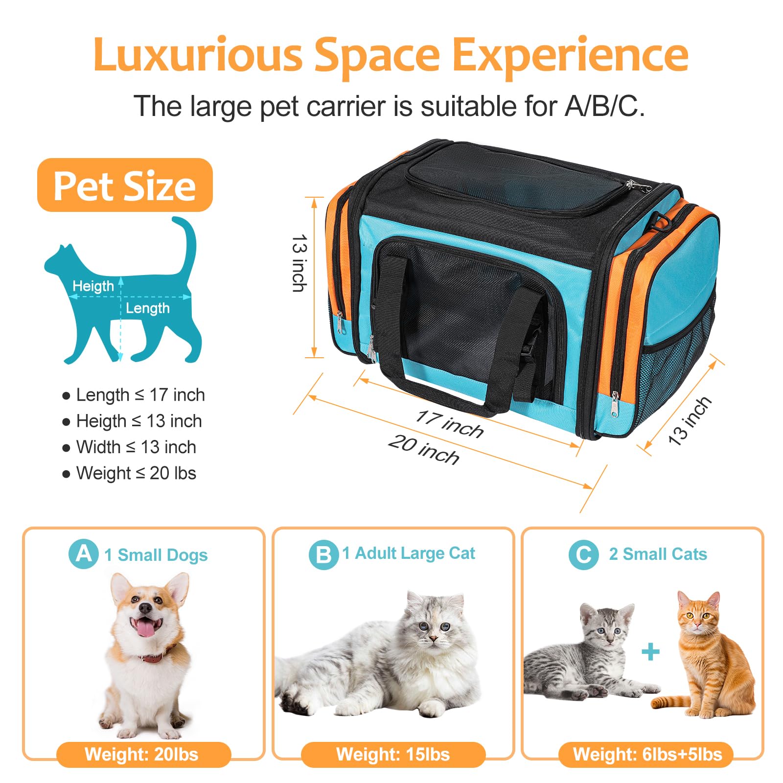 Discala Large Cat Carrier, Pet Carrier, Dog Carrier For Small Dogs, Cat Carrier Soft, Collapsible Large Pet Carrier For Travelin