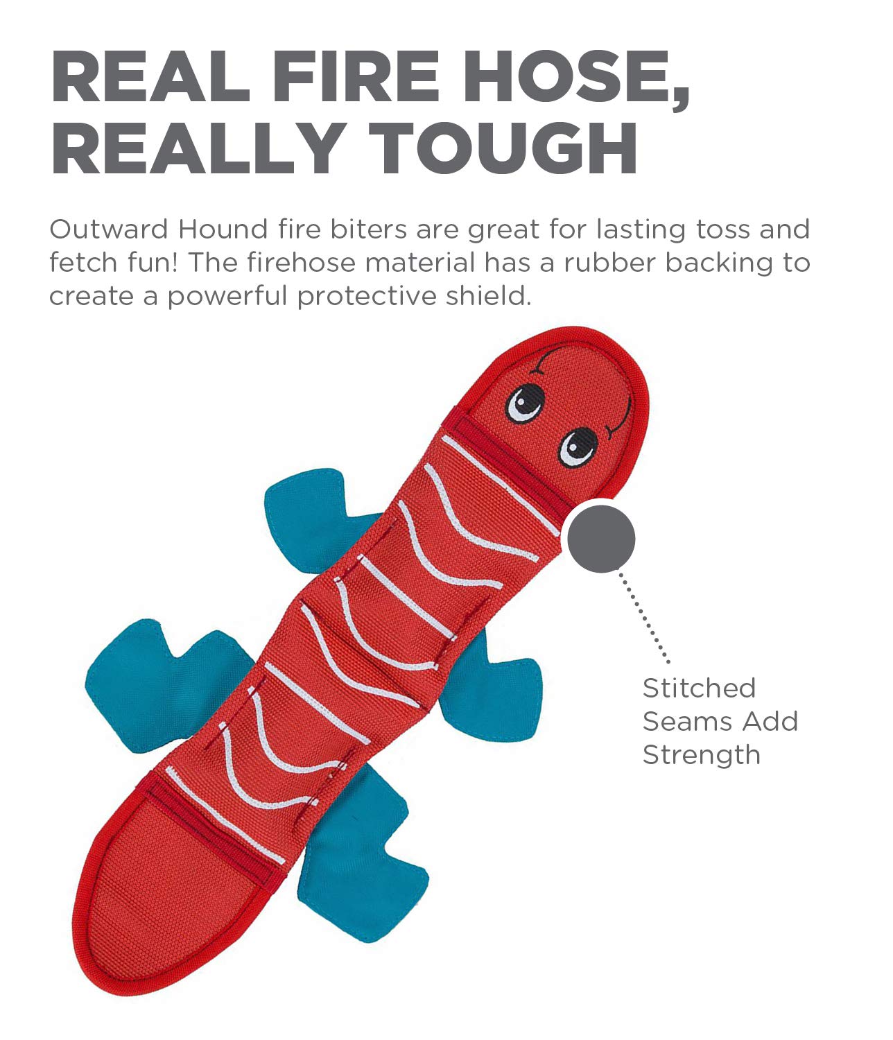 Outward Hound Fire Biterz Red Lizard Plush Firehose Material Interactive Dog Toy, Medium