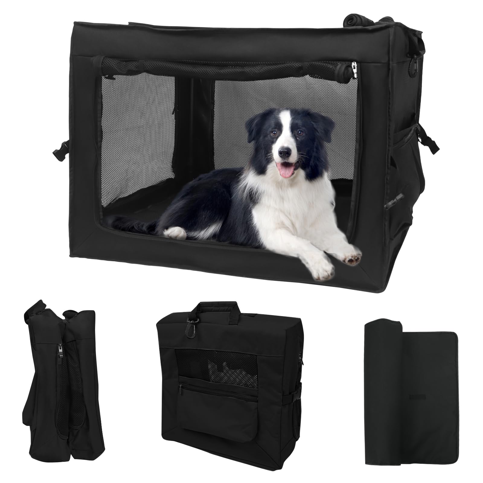 Wdmiya Dog Crates For Medium & Large Dogs, 36 Inch Portable Travel Dog Crate With Chew Proof Mesh, Soft Collapsible Dog Crate Wi