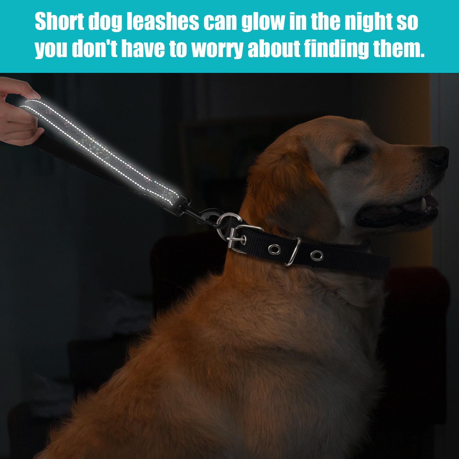 Short Dog Leash With Reflective Nylon Padded Handle - Ideal For Training And Control Of Large And Medium Dogs (Black Grass)