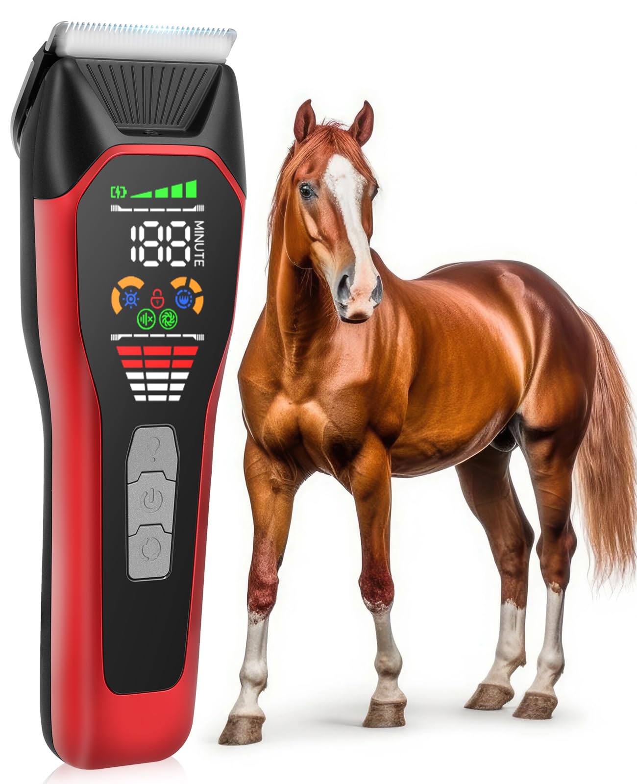 Grimgrow Horse Clippers Low Noise Rechargeble Horse Trimmer Kit, Pet Shaver for Heavy Thick Coats Grooming, 2-Speed Cordless Ani
