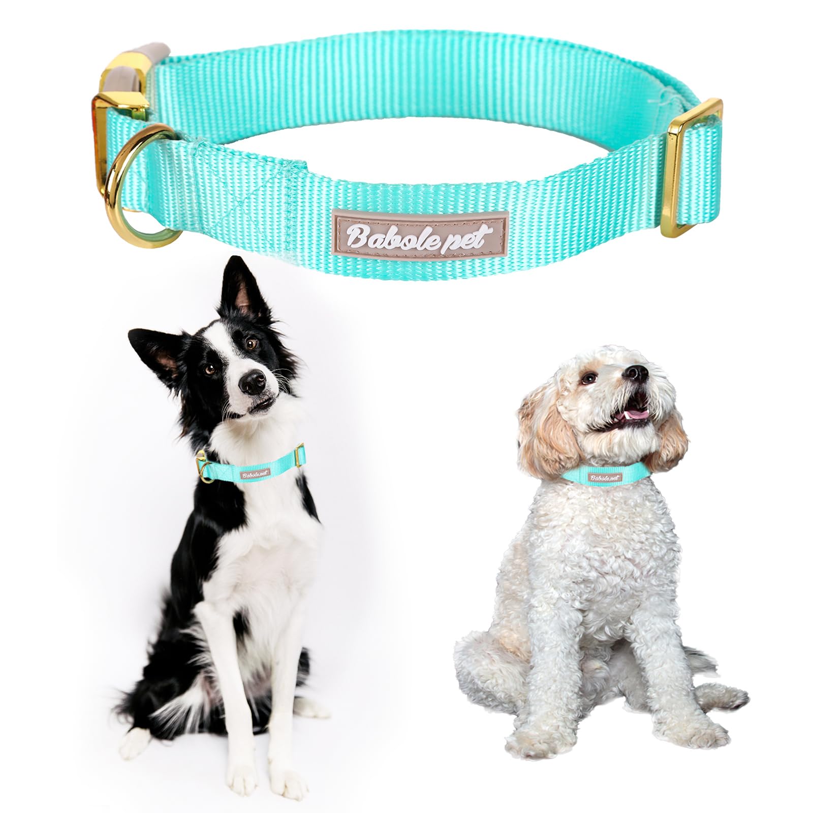 Babole Pet Nylon Dog Collar - Adjustable Lake Blue Soft Webbing Dog Collars For Small Medium Large Dogs Boy Girl Puppy Collar Wi