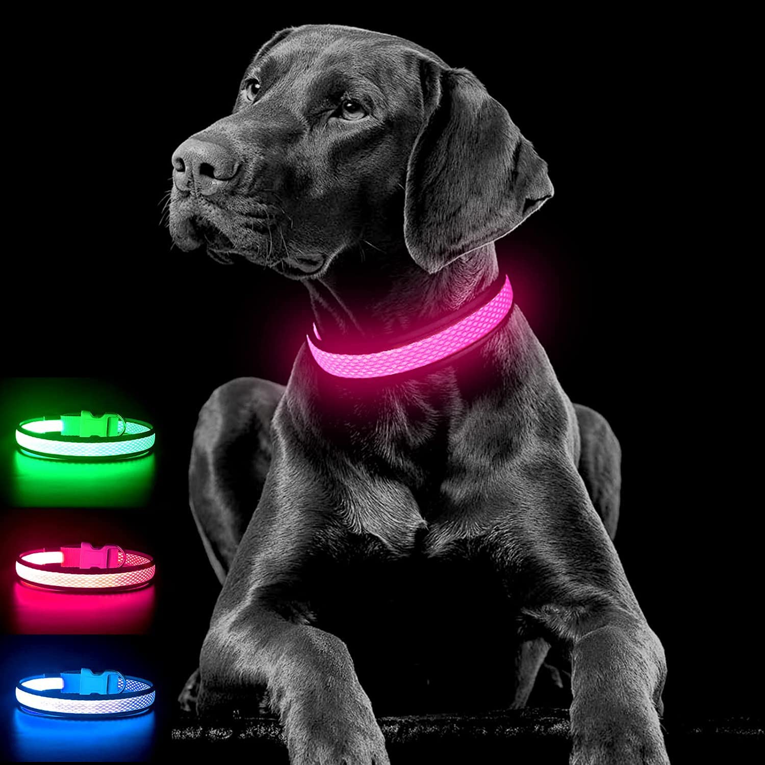 Domagiker Glowing Led Dog Collar - Rechargeable Light Up Dog Collars, Adjustable Lighted Dog Collar, Reflective Dog Glow Collar Walking Lights For Large Dogs (Pink, Large)