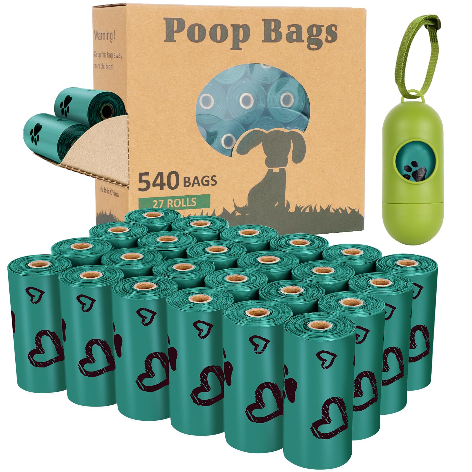 Yingdelai Dog Poop Bag Rolls - 540 Count Dog Waste Bags With Dispenser, Extra Thick Strong Leak Proof Poop Bags For Dogs Doggy | Scented Dark Green