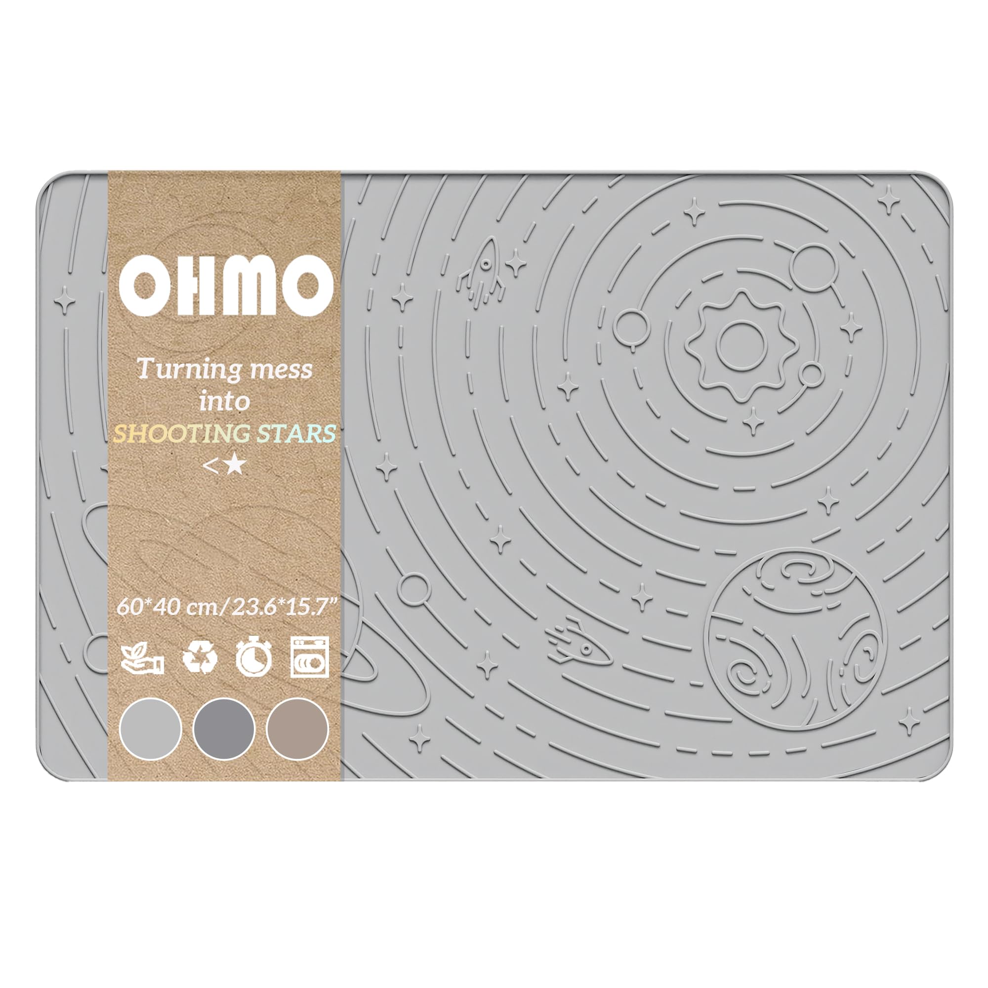 OHMO Dog Food Mat, Silicone Waterproof Non-Skid Feeding Mat, 23.6" x 15.8", Ash