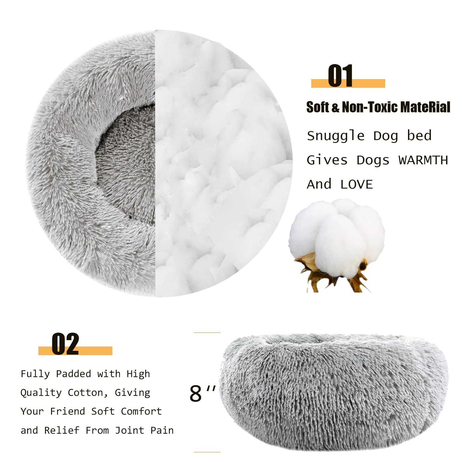 Kimpets Dog Bed Calming Dog Beds For Small Medium Large Dogs - Round Donut Washable Dog Bed, Anti-Slip Faux Fur Fluffy Donut Cuddler Anxiety Cat Bed(20')