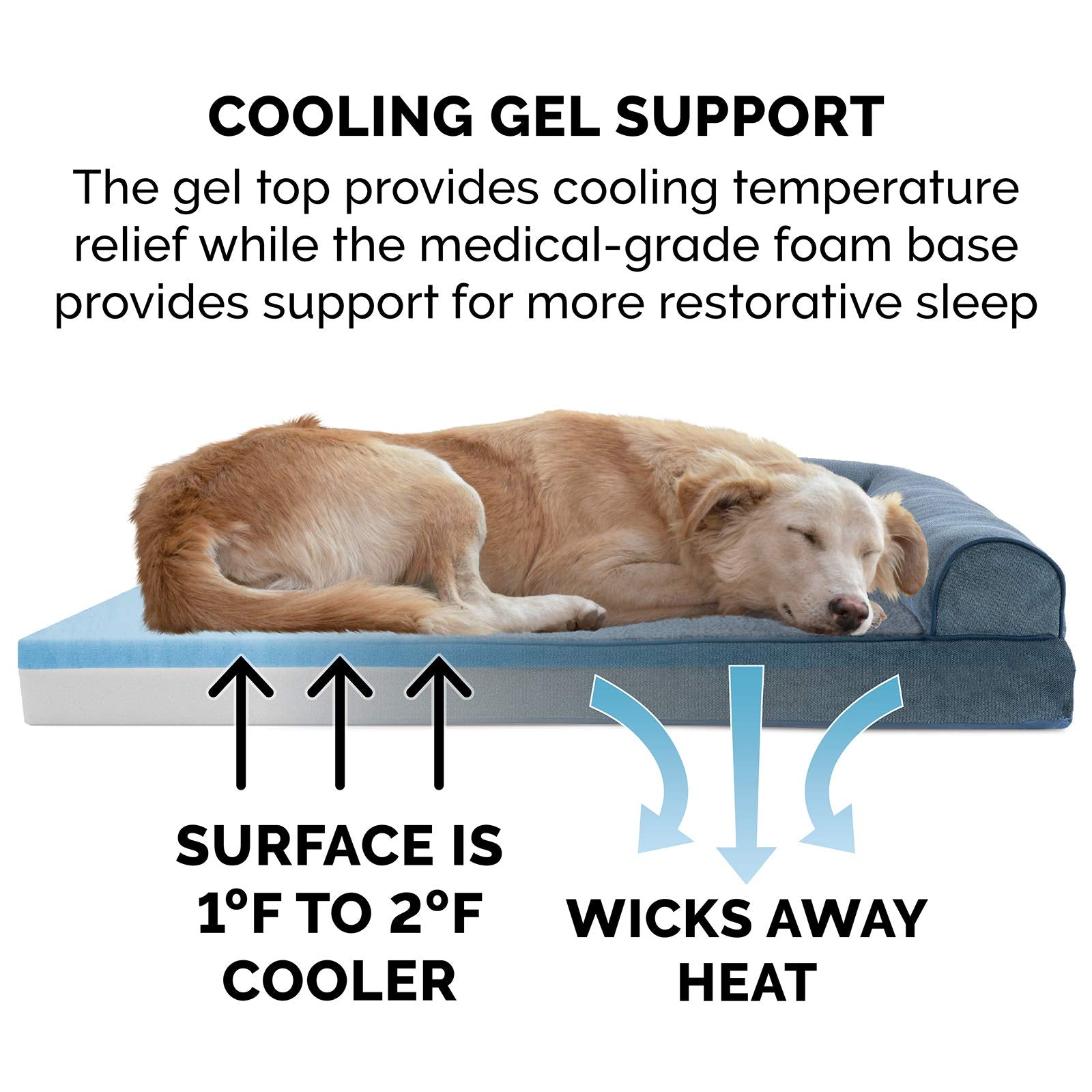 Furhaven Cooling Gel Dog Bed for Large Dogs w/ Removable Bolsters & Washable Cover, For Dogs Up to 125 lbs - Sherpa & Chenille S