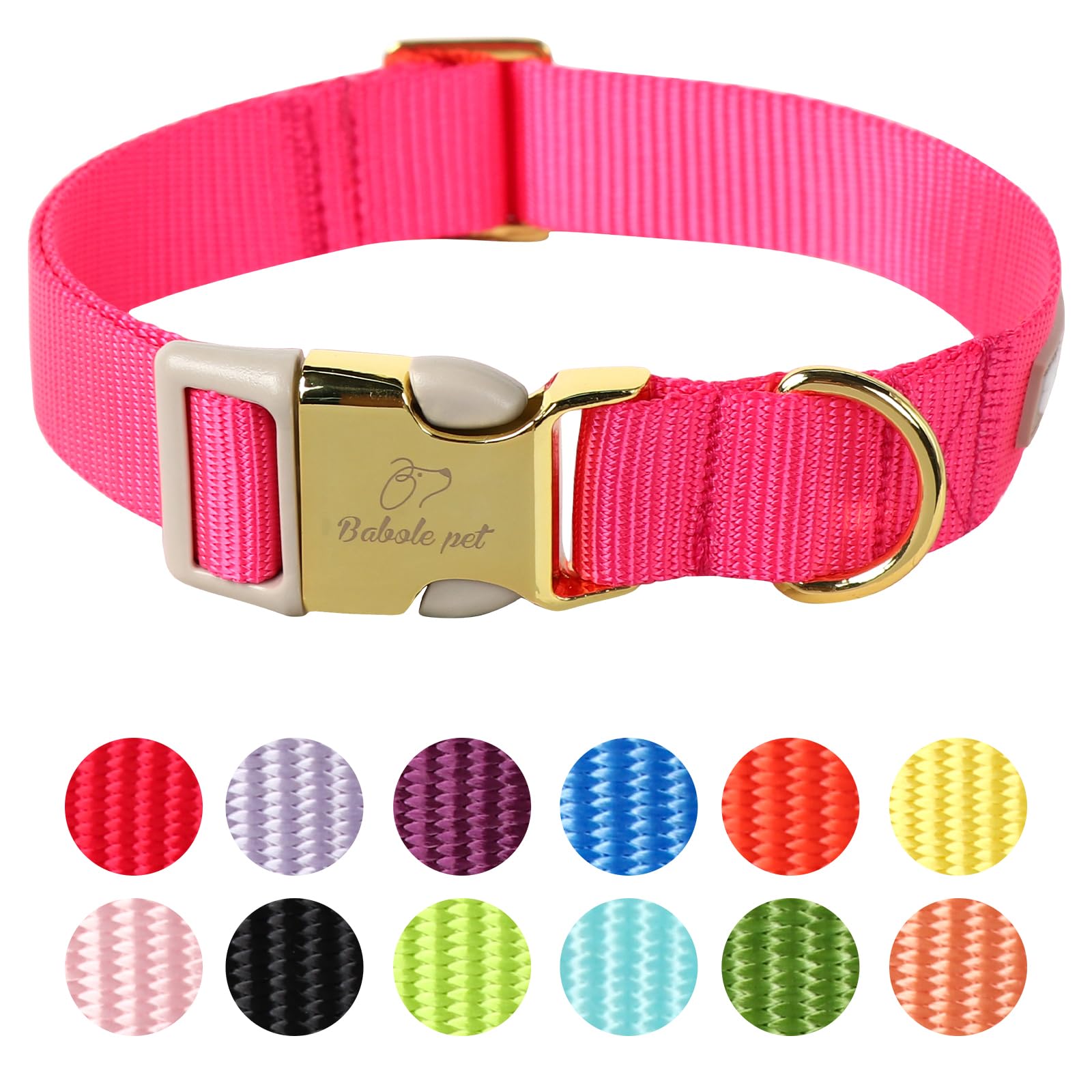 Babole Pet Nylon Dog Collar - Adjustable Rose Red Soft Webbing Dog Collars For Small Medium Large Dogs Boy Girl Puppy Collar Wit