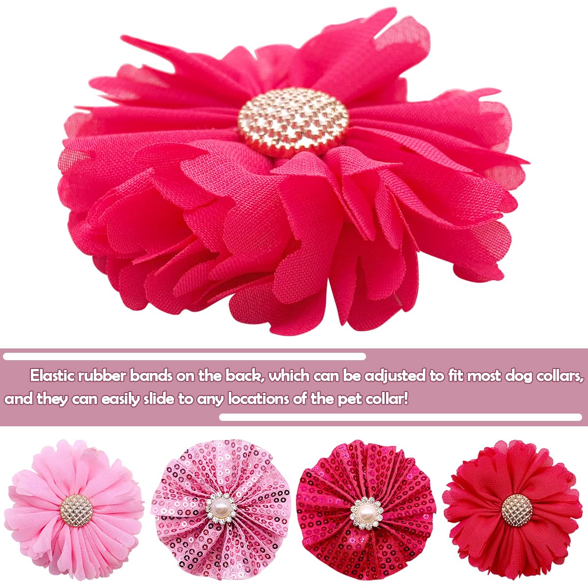 Pet Show Pink Red Dog Collar Flower Charms Accessories Slides On Girls Cat Puppies Rabbits Collars Bows Wedding Grooming Costumes