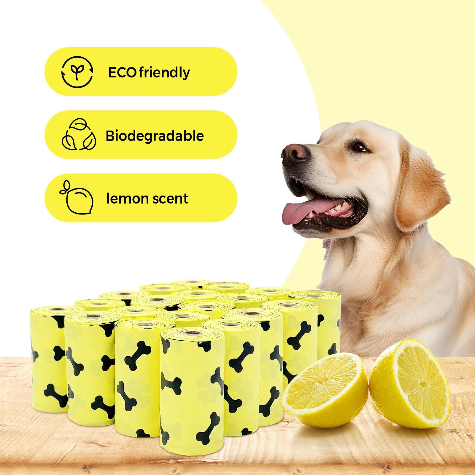 Kutie.Paw Dog Poop Bags - 300 Count - Lemon Scented Biodegradable Poop Bag For Dogs - Leak Proof Extra Thick Compostable Dog Was
