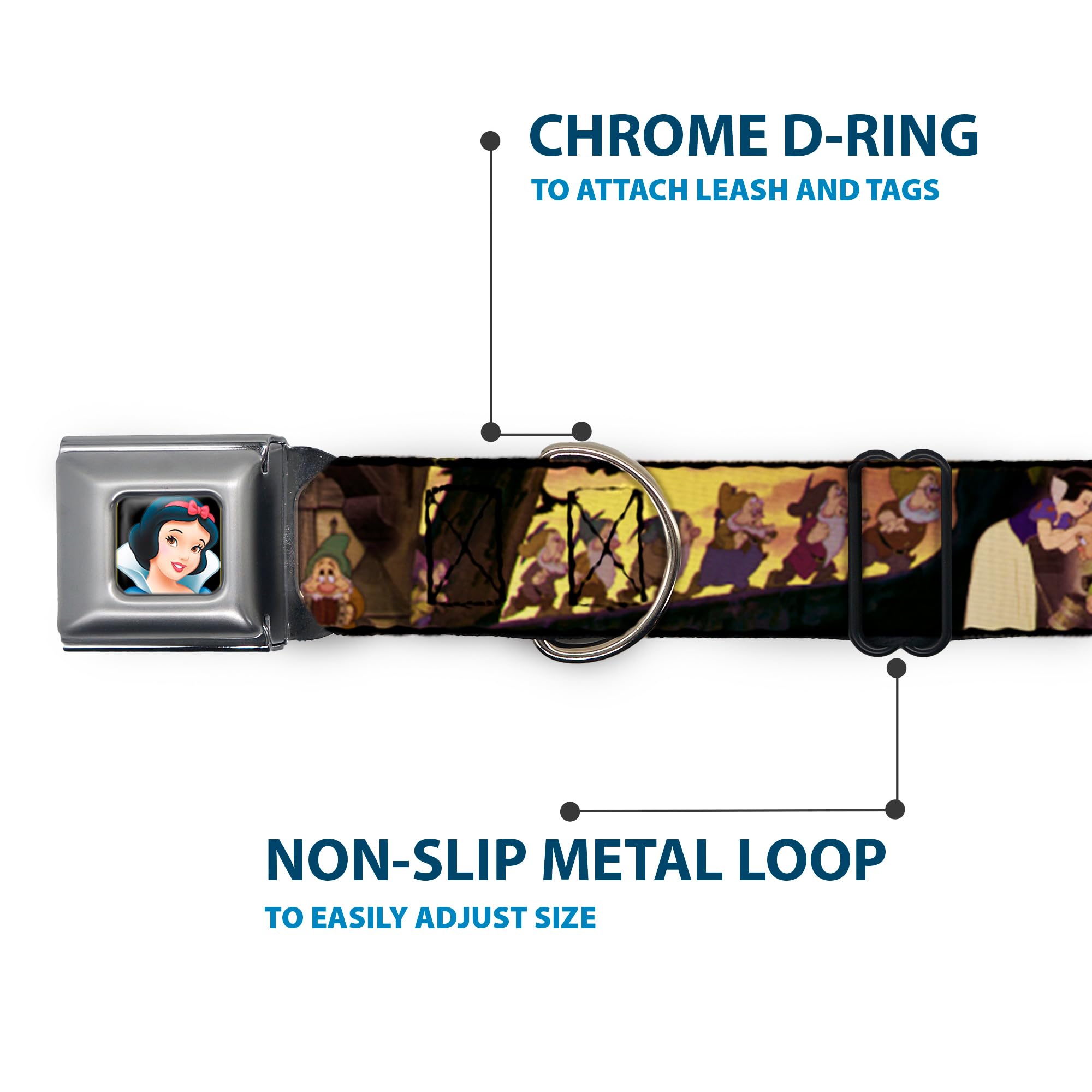 Buckle-Down Seatbelt Buckle Dog Collar - Snow White & The Seven Dwarfs Scenes (Hot Topic) - 1.5'' Wide - Fits 16-23'' Neck - Med