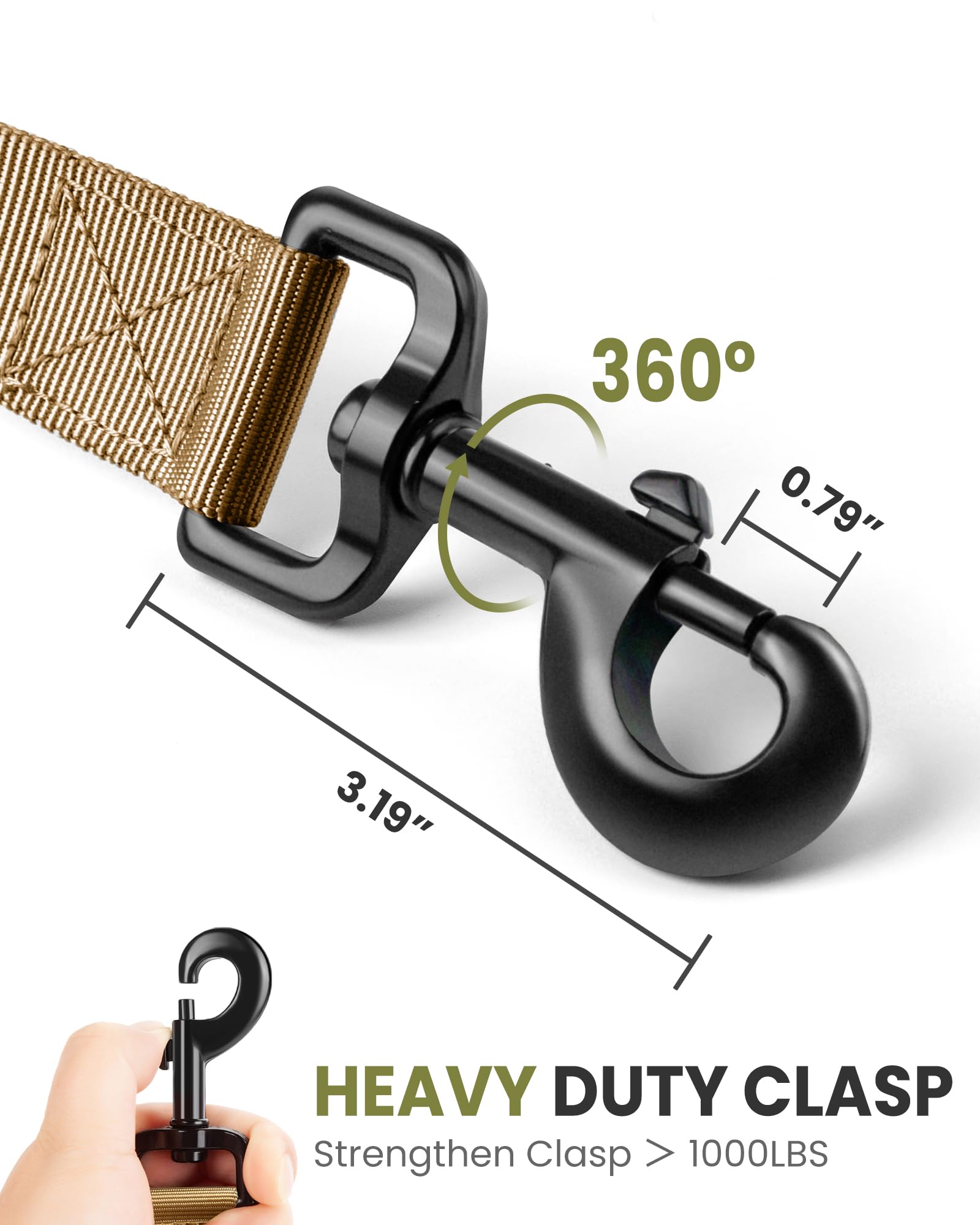 Outdoormaster Bungee Dog Leash, Heavy Duty Dog Leash With Shock Absorption, 2 Padded Handles Training Leash,1 Seat Belt Clip, Im