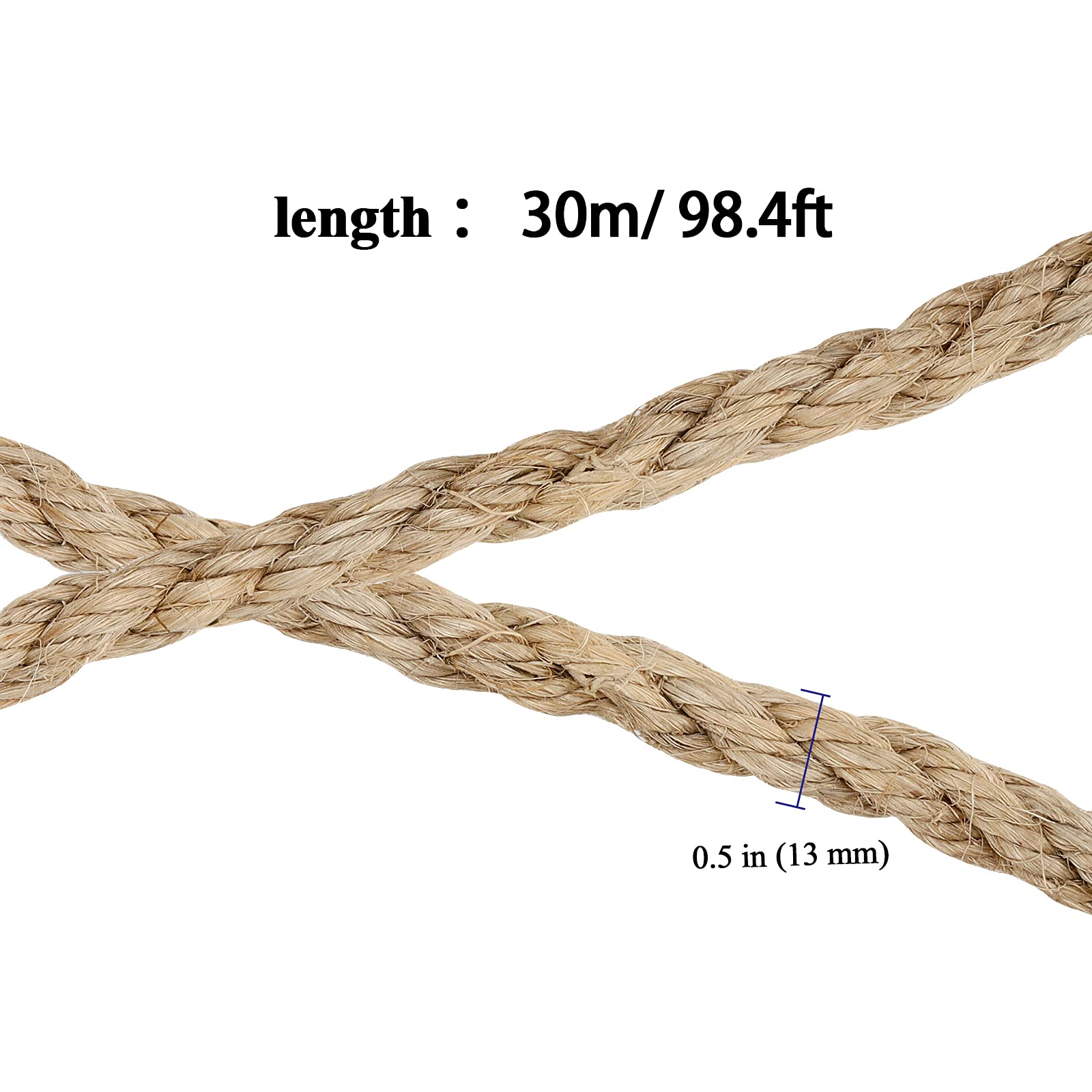Maaigu 1/2 Inch Sisal Rope, 100 Feet Twisted Sisal Rope For Repairing, Recovering Cat Scratching Post, Bundling, Decoration, Wall Hangings, Tie Downs