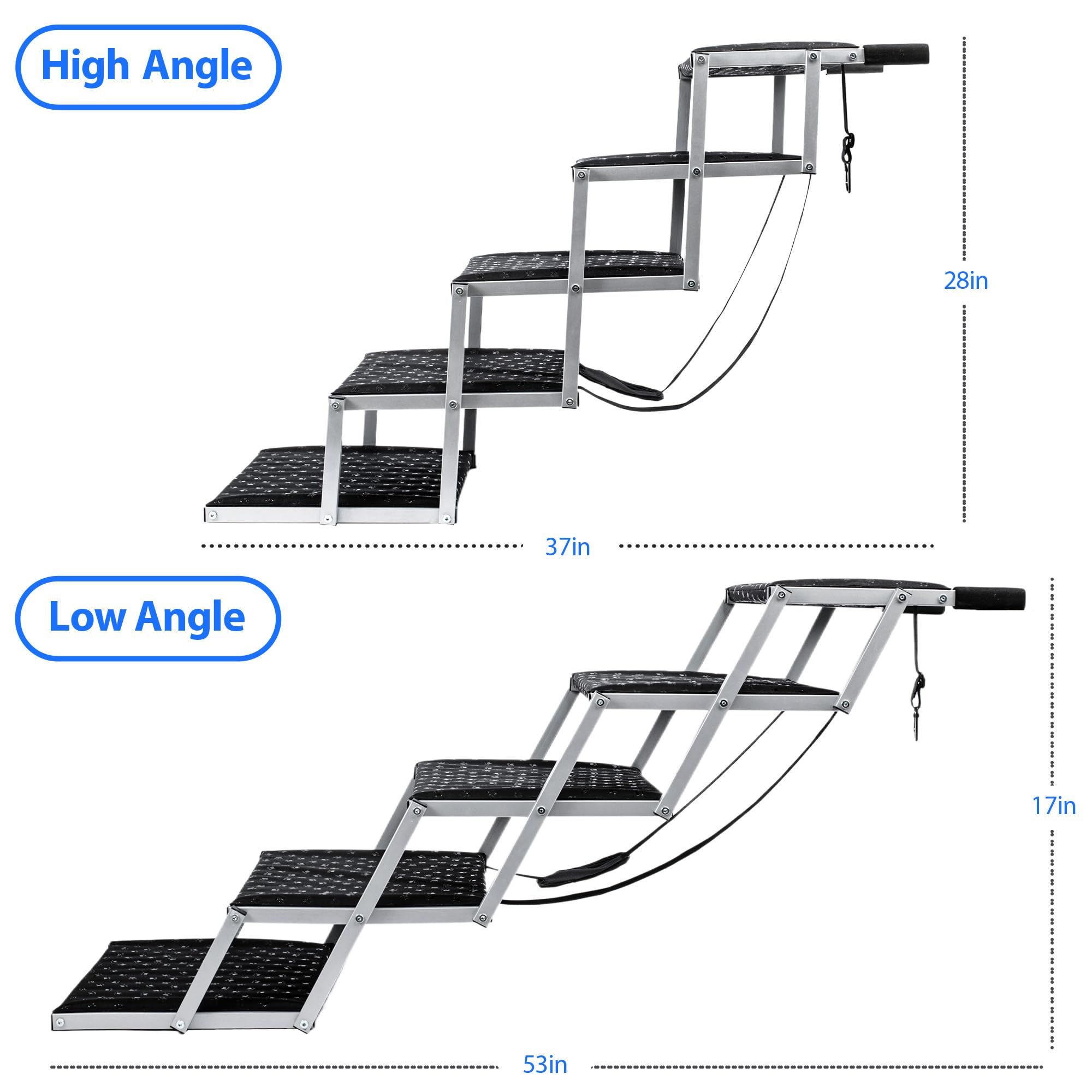 Niubya Portable Folding Dog Stairs For Cars, Suvs, Trucks - Lightweight Pet Ramp For Large Dogs With Non-Slip Surface - Reinforc
