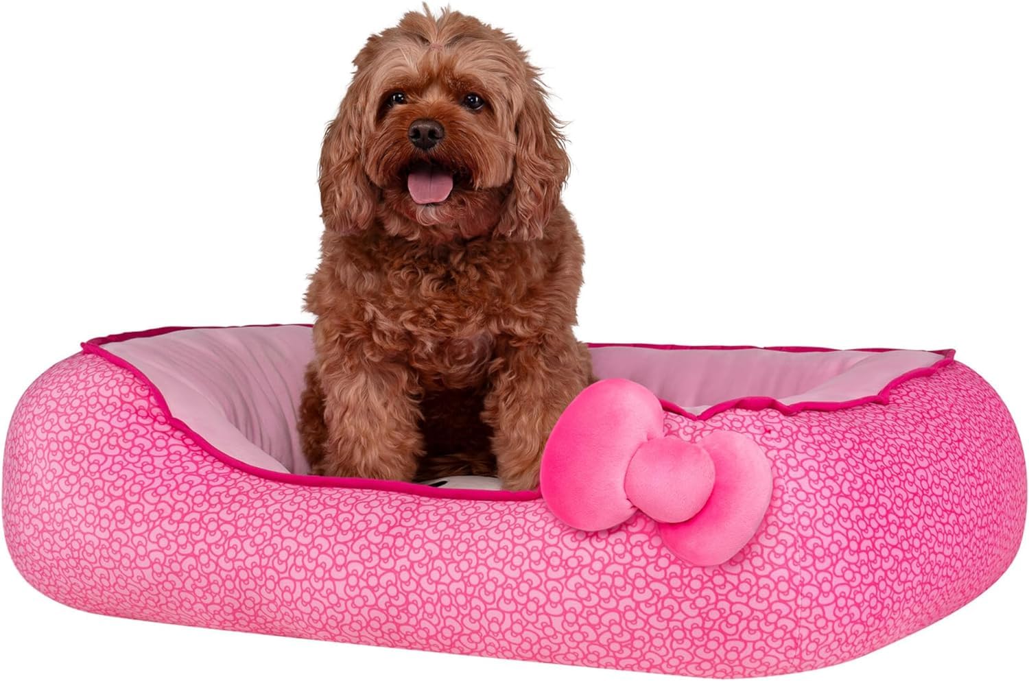 Hello Kitty And Friends Pink Bolster Pet Bed With Printed Design And Machine Washable Removable Insert - Size Medium - Ultrasoft