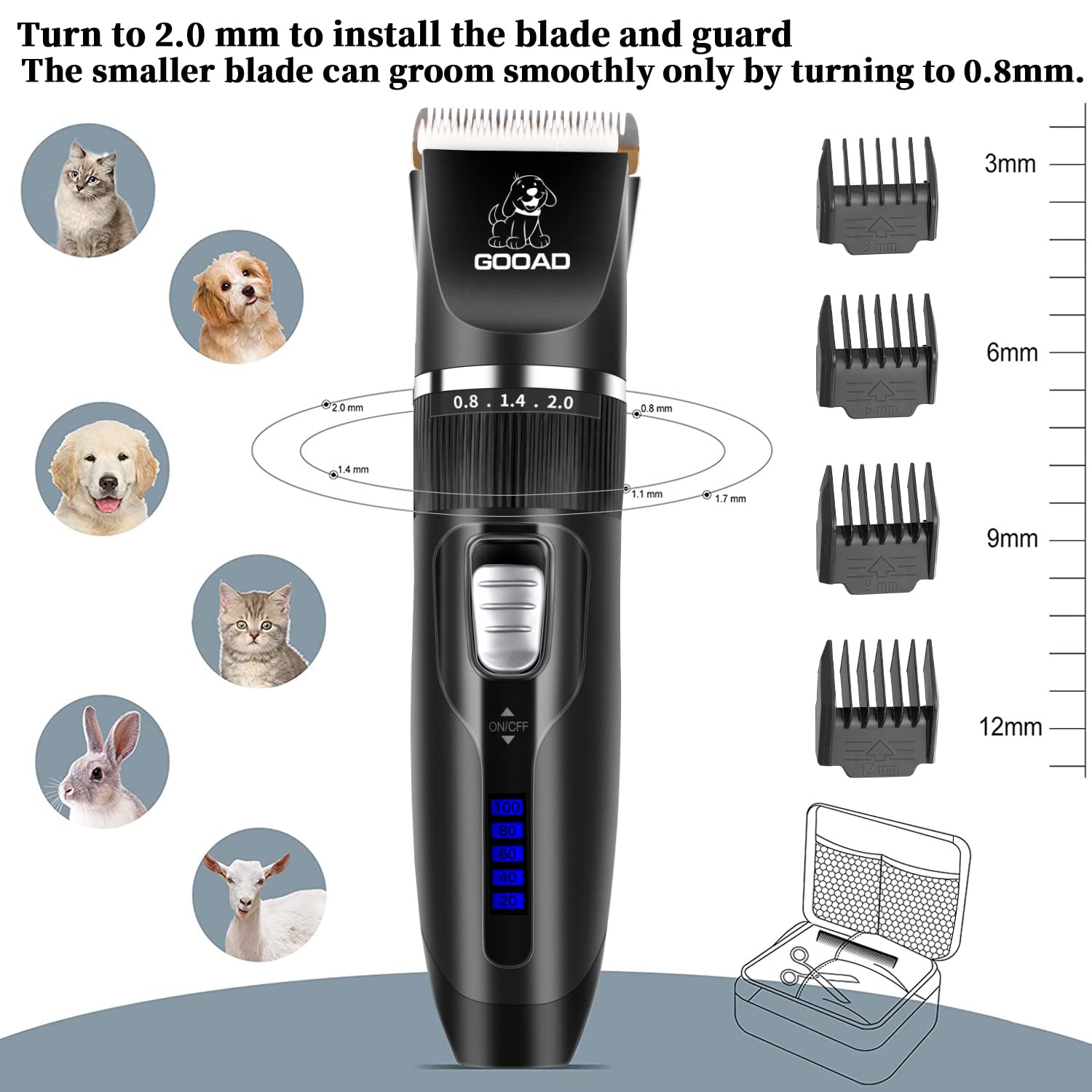 Dog Clippers, Professional Dog Grooming Kit, Cordless Dog Grooming Clippers For Thick Coats, Dog Hair Trimmer, Low Noise Dog Shaver Clippers, Quiet Pet Hair Clippers Tools For Dogs Cats(Black)
