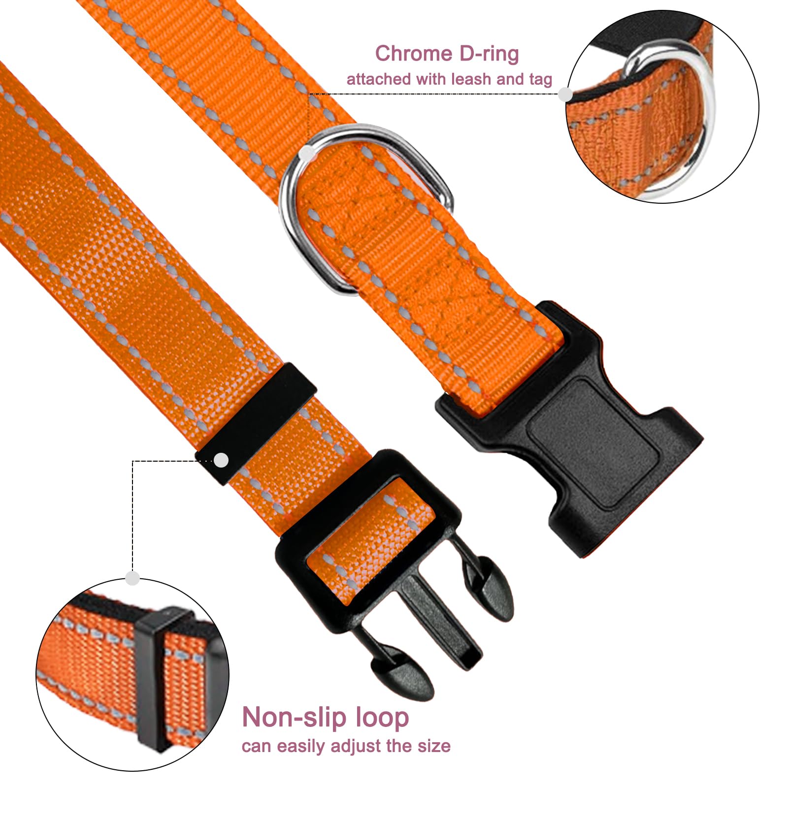 Small Dog Collar, Reflective Pet Collar With Buckle Adjustable Safety Nylon Collars For Small Medium Large Dogs, Orange