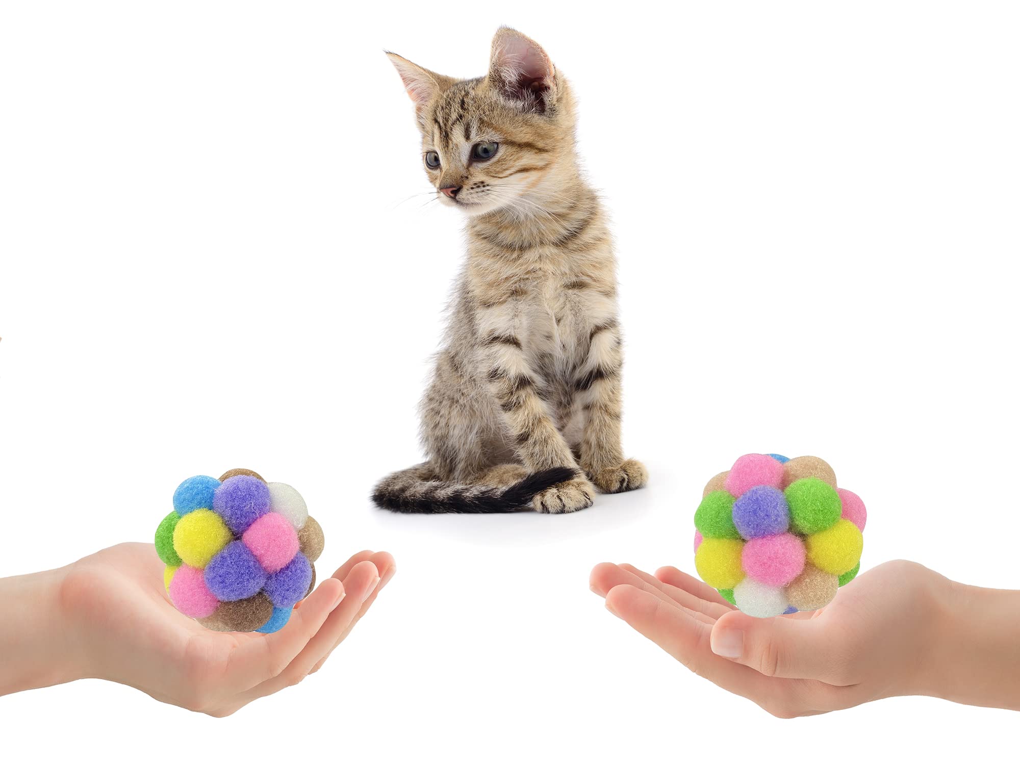 Aqsxo 2 Inches Cat Toy Balls With Bell, Colorful Soft Fuzzy Balls, Cat Toys For Indoor 12 Pieces.
