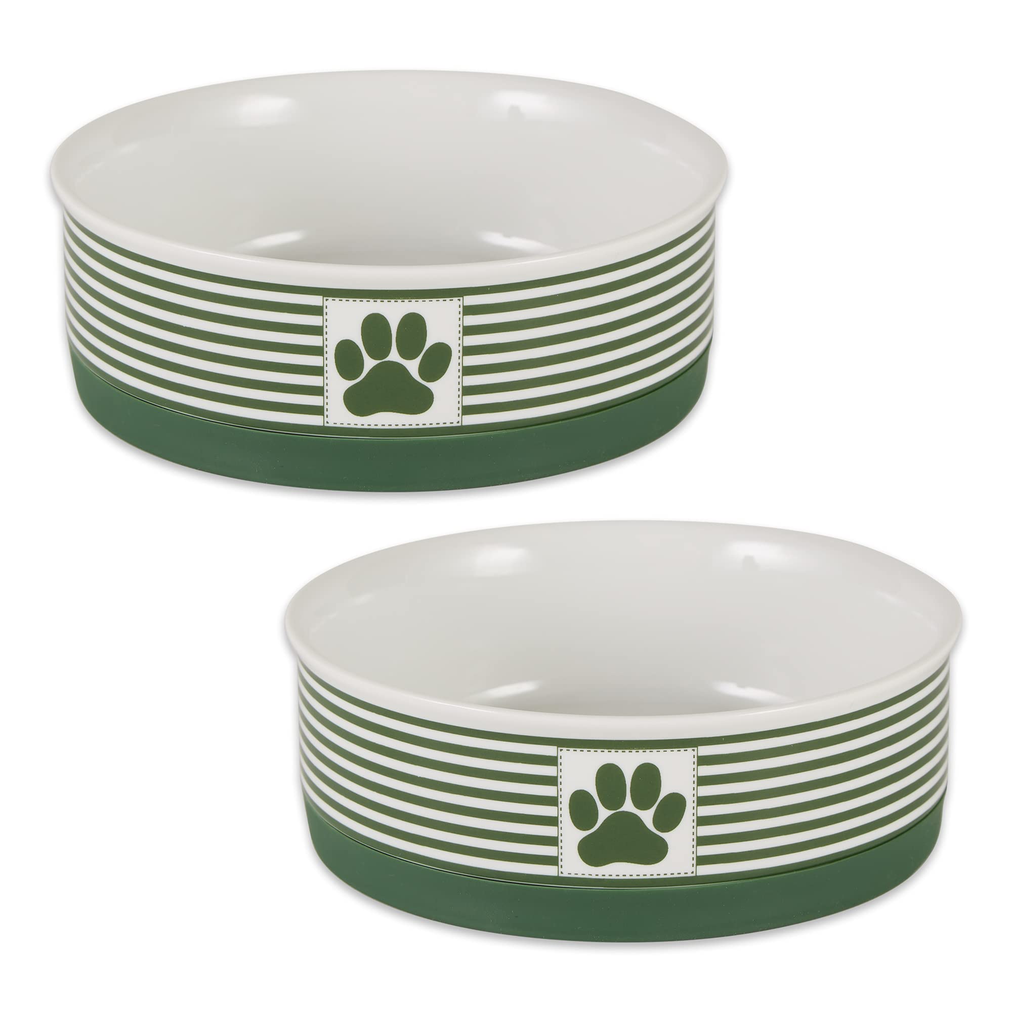 Bone Dry Paw & Patch Ceramic Pet Collection, Medium Set, 6x2, Hunter Green, 2 Piece (5742)