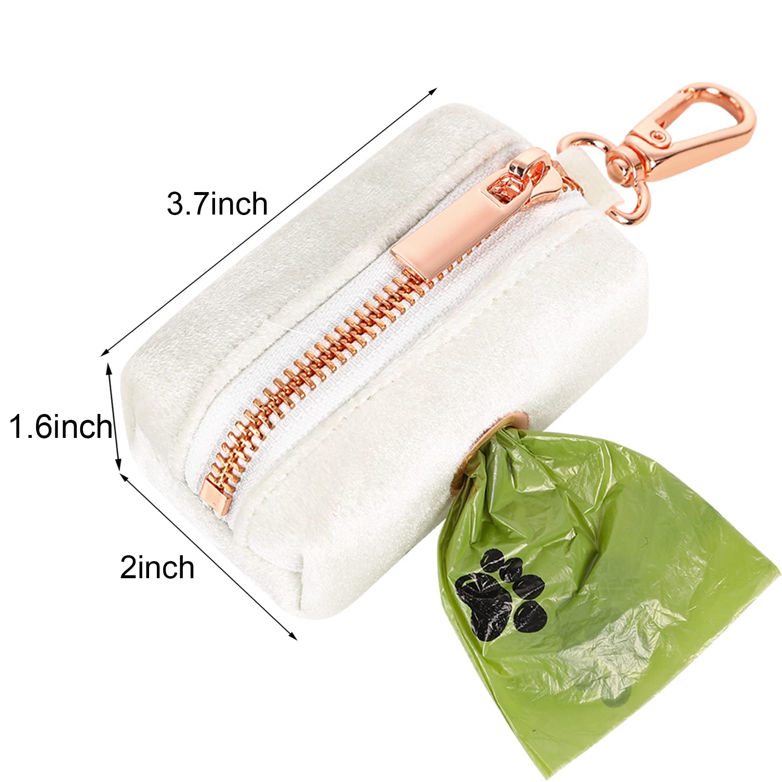 Aring Pet Velvet Dog Waste Bag Holder, White Doggy Poop Bags Dispenser Attach To Any Leashes, Portable Washable Pet Waste Pouch