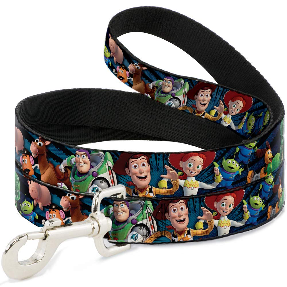 Buckle-Down Pet Leash - Toy Story Characters Running Denim Rays - 6 Feet Long - 1.5' Wide