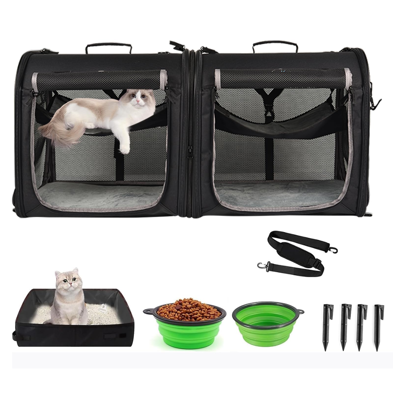 Wakytu Portable 2-In-1 Pet Carrier For Medium Dogs Large Cat Carrier For 2 Cats Travel Double Dog Crate Set With Portable Carry 
