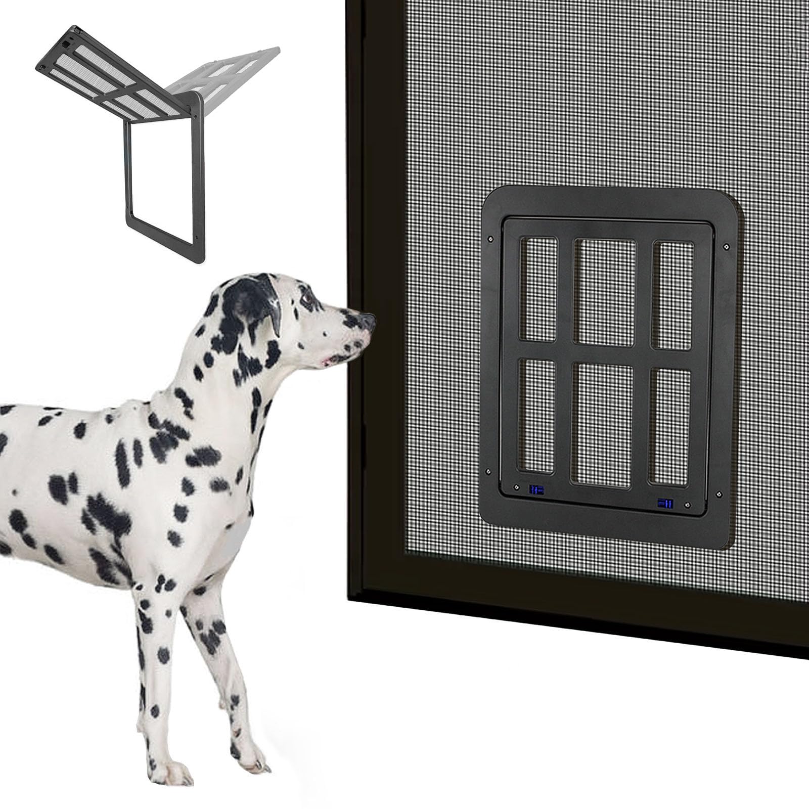 Enjoying Dog Door For Screen Door, Black, 11'X13' Opening, Doggie Door For Sliding Door, Screen Door With Pet Door Built In, Magnetic Swing Flap, Large Cat Door Screen, Lockable