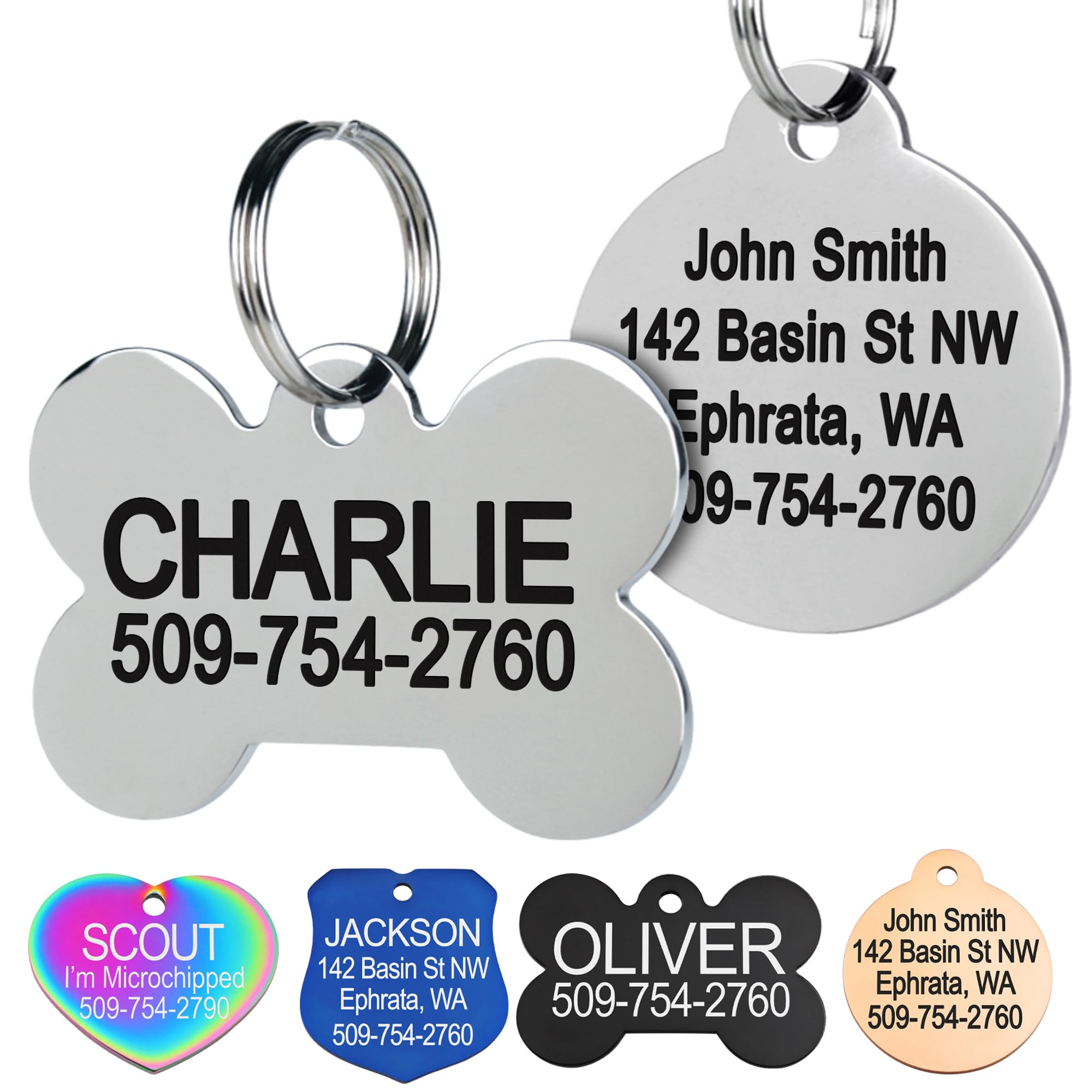 Gotags Stainless Steel Pet Id Tags, Personalized Dog Tags And Cat Tags, Up To 8 Lines Of Custom Text, Engraved On Both Sides, In