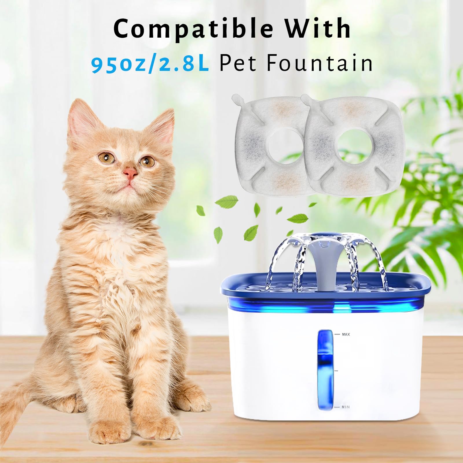 Dooob Cat Water Fountain Filter, 24 Packs Cat Fountain Filter, 48 Pcs Cat Fountain Replacement Filters, Pet Water Fountain Filte